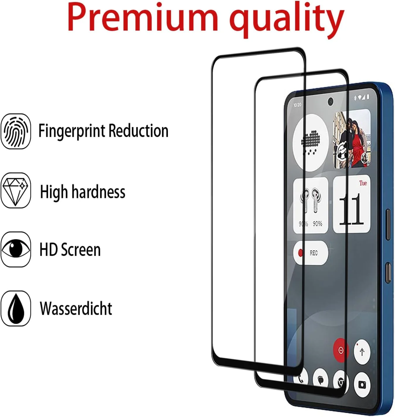 MGUEIAO [بسته 2+2 سازگار با Nothing Phone (3a) Pro، محافظ صفحه نمایش شیشه ای و محافظ لنز دوربین، فیلم شیشه ای تمام صفحه HD [ضد خرد شدن] - مشکی