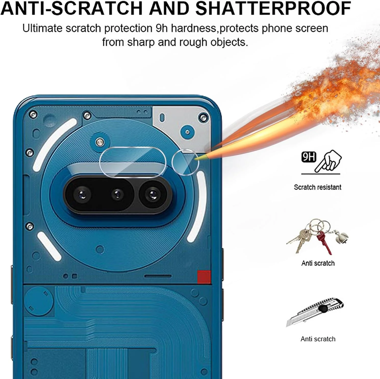 MGUEIAO [بسته 2+2 سازگار با Nothing Phone (3a) Pro، محافظ صفحه نمایش شیشه ای و محافظ لنز دوربین، فیلم شیشه ای تمام صفحه HD [ضد خرد شدن] - مشکی