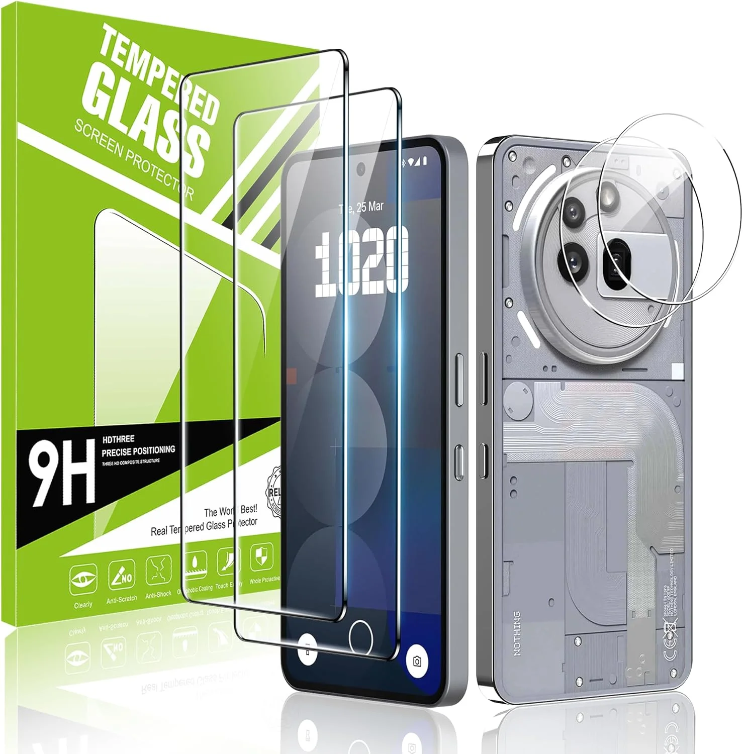 محافظ صفحه نمایش Effcotuo برای ناتینگ فون 3a Pro، فیلم محافظ دوربین شیشه ای حرارت دیده، محافظ صفحه نمایش با سختی 9H، ضد خش، فوق العاده نازک