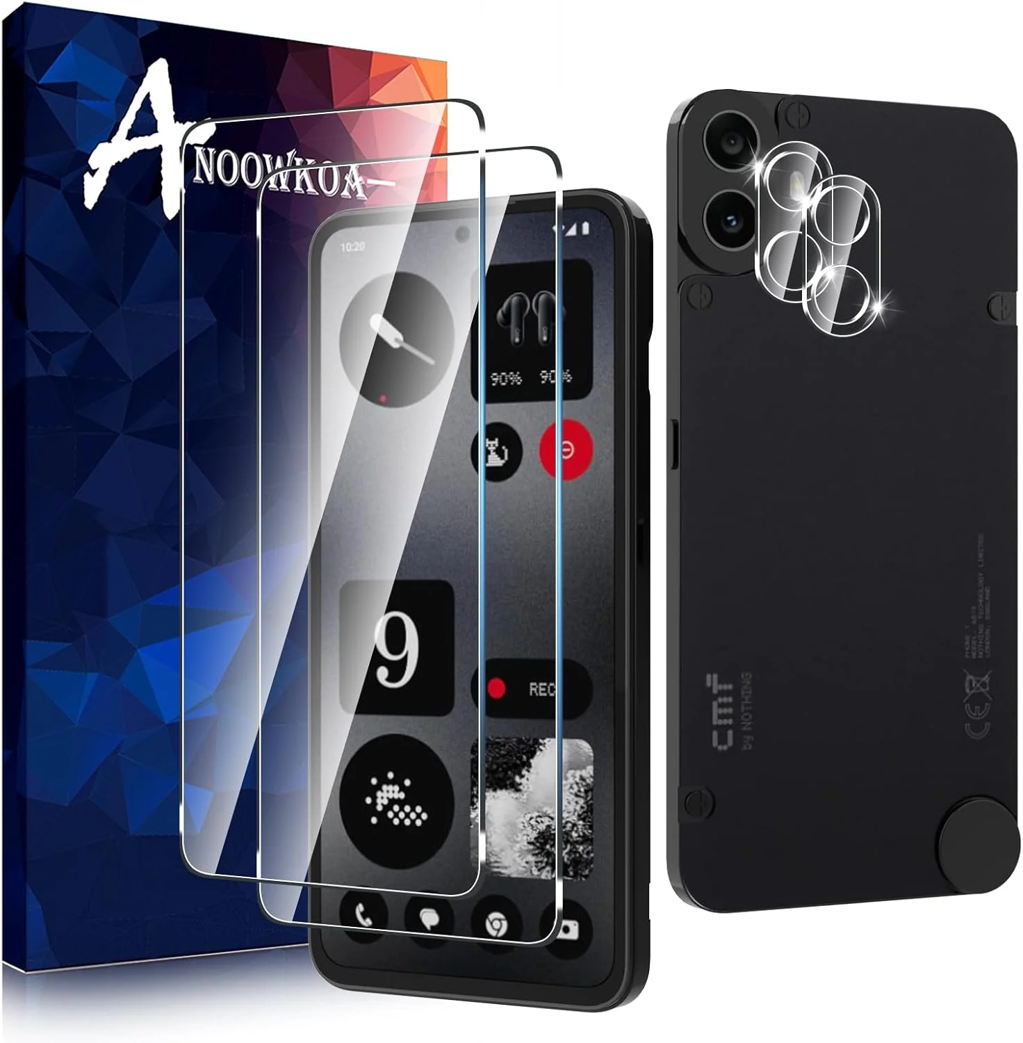 Anoowkoa [2 عدد] محافظ صفحه نمایش شیشه ای حرارت دیده برای تلفن Nothing CMF Phone 1 + [2 عدد] محافظ لنز دوربین، ضد خش و بسیار مقاوم