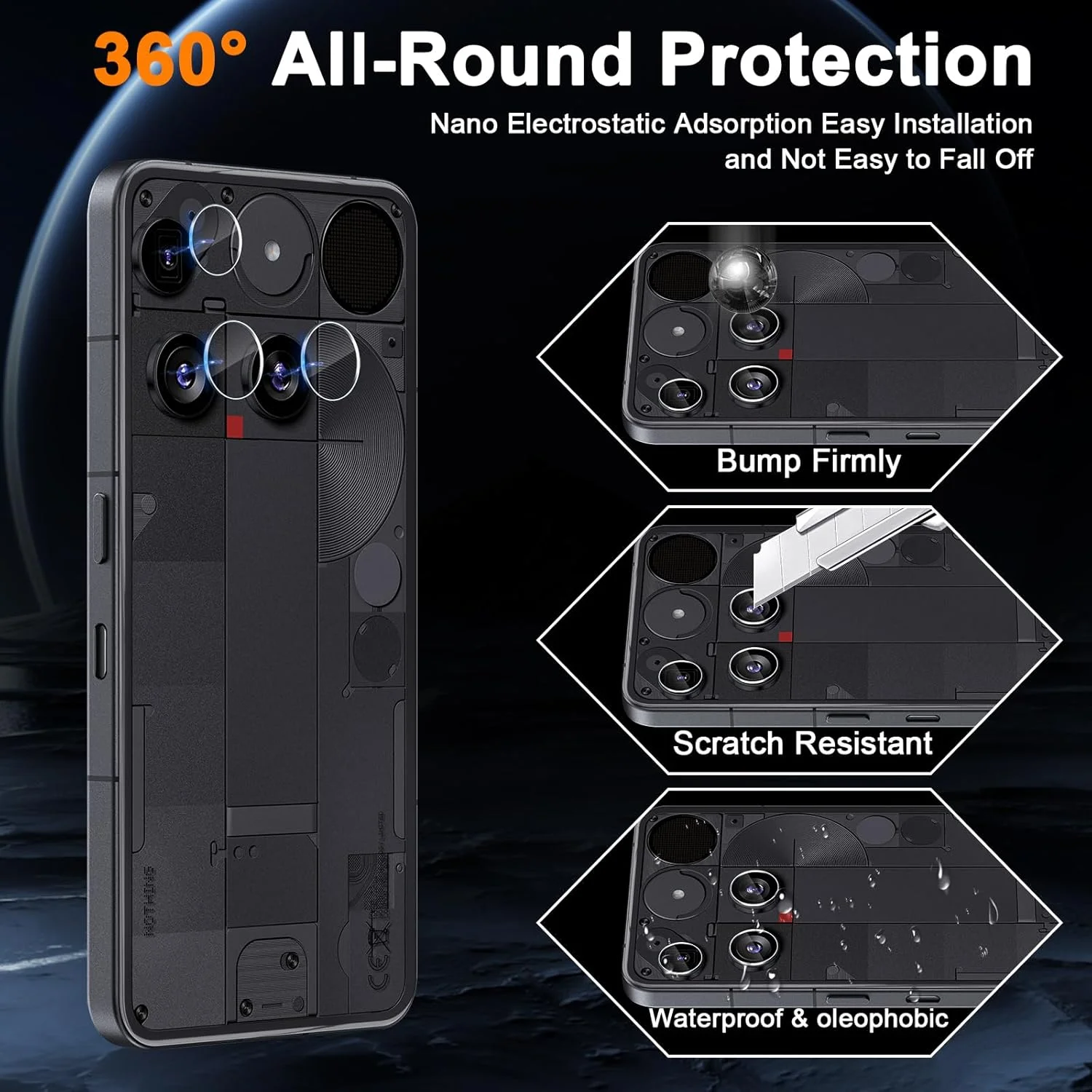 محافظ صفحه نمایش شیشه ای حرارت دیده Aerku مدل 2 عددی مناسب برای Nothing Phone 3 به همراه 2 عدد محافظ لنز دوربین پشتی، محافظ صفحه نمایش با سختی 9H، محافظ شیشه ای فوق العاده مقاوم در برابر خراش