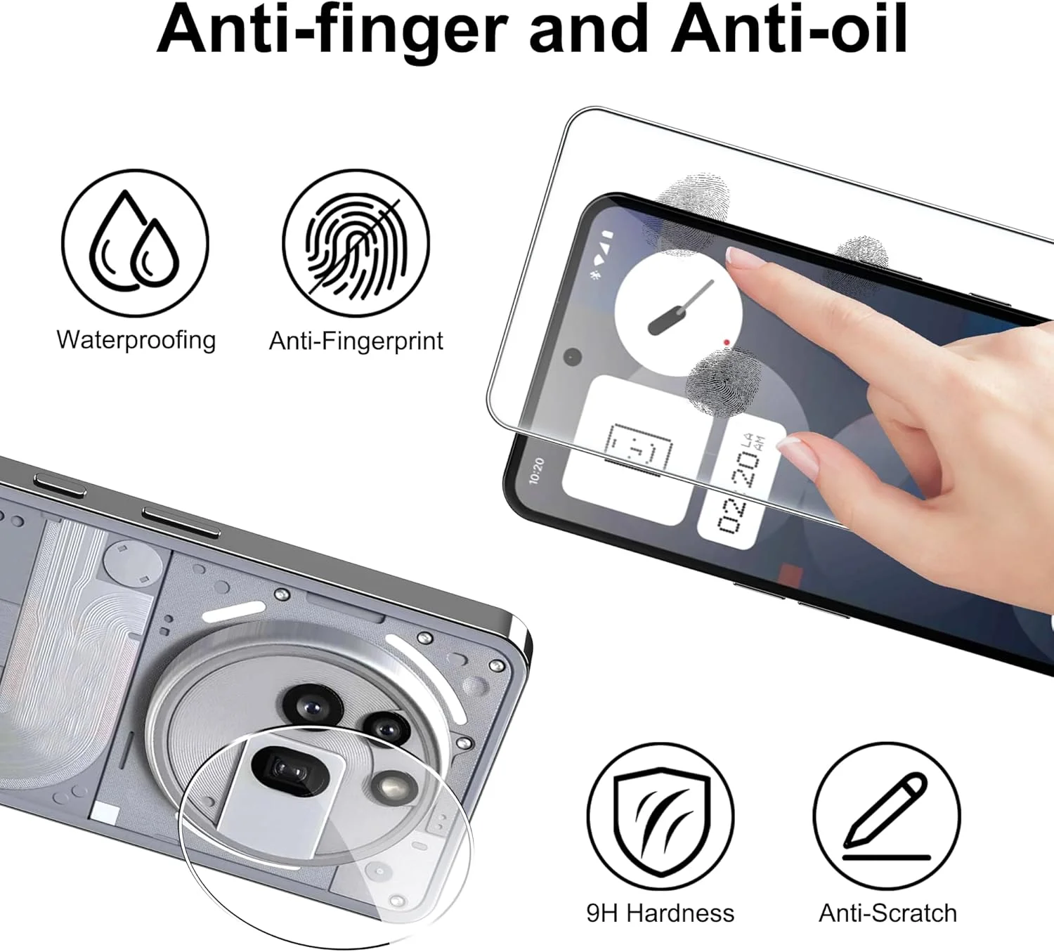 محافظ صفحه نمایش Effcotuo برای ناتینگ فون 3a Pro، فیلم محافظ دوربین شیشه ای حرارت دیده، محافظ صفحه نمایش با سختی 9H، ضد خش، فوق العاده نازک