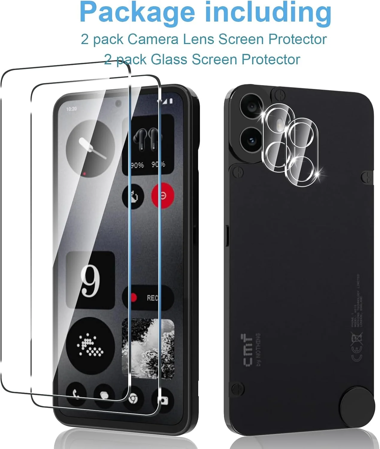 Anoowkoa [2 عدد] محافظ صفحه نمایش شیشه ای حرارت دیده برای تلفن Nothing CMF Phone 1 + [2 عدد] محافظ لنز دوربین، ضد خش و بسیار مقاوم