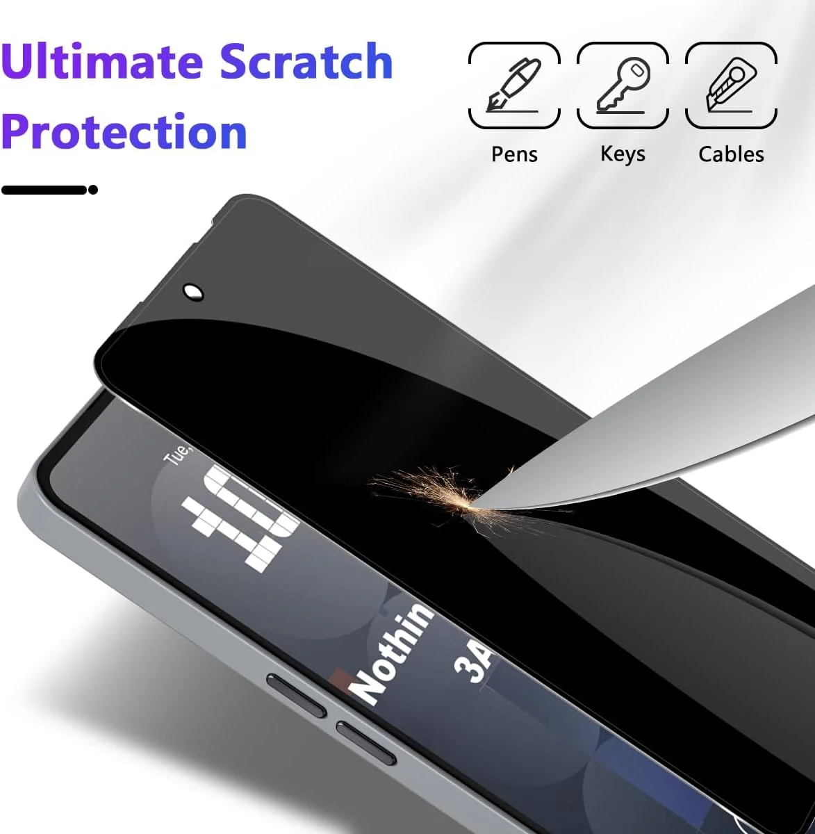 Locofun Privacy Screen for Nothing Phone 3A Pro for Tempered Glass, Pack of 2 Anti Spy Tempered Glass Protection Glass, 9H Hardness Privacy Screen Protector Film