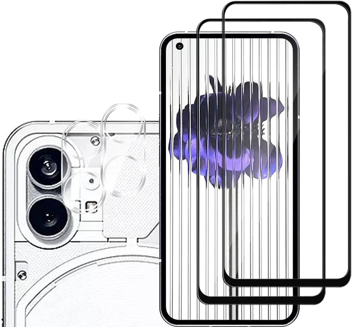 GMUJIAO بسته 2+2 سازگار با Nothing Phone 1 شامل محافظ صفحه نمایش شیشه ای و محافظ لنز دوربین، محافظ شیشه ای [بدون حباب] [شفاف HD] - مشکی