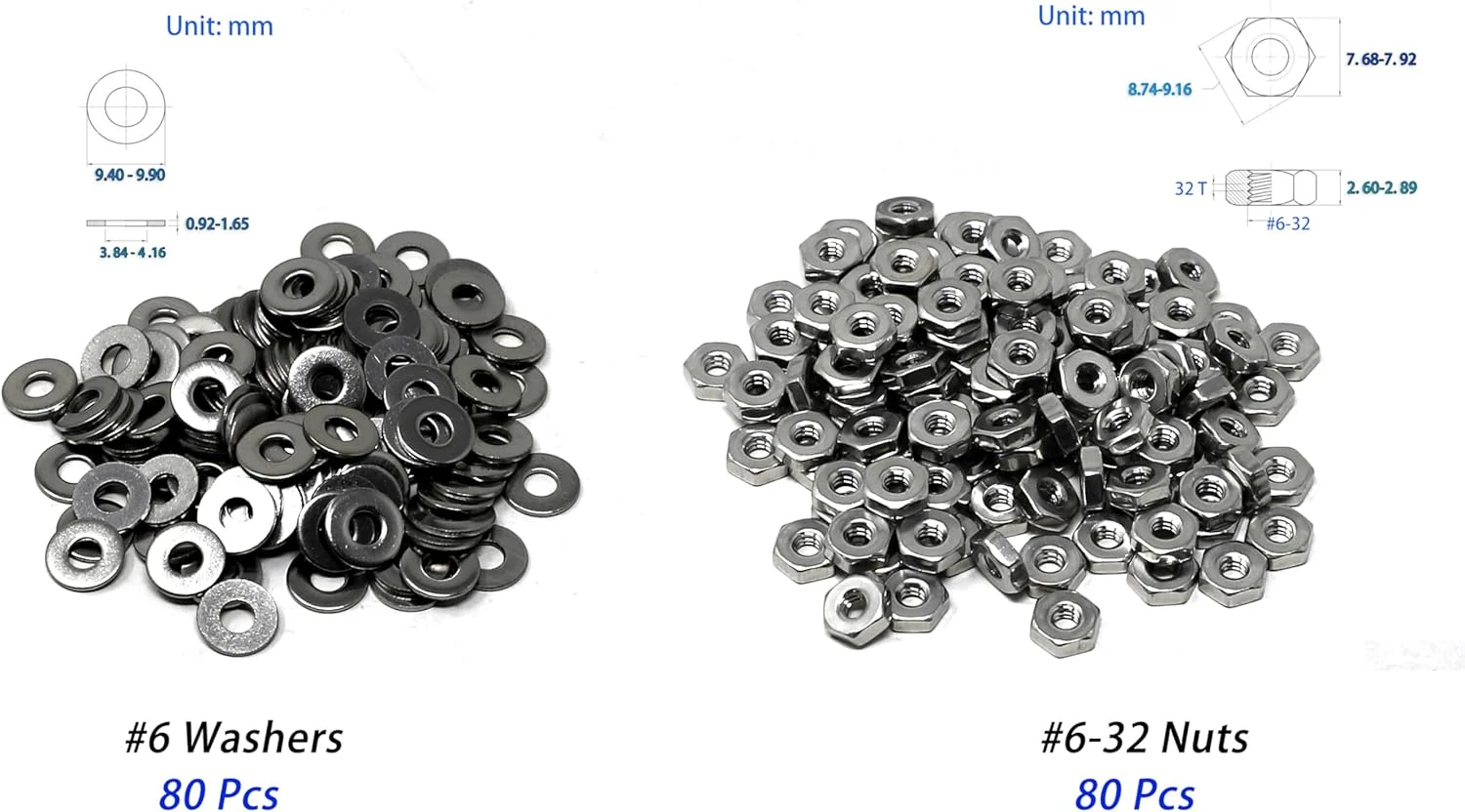 iExcell 1050 Pcs SAE #6-32UNC #8-32UNC #10-24UNC Stainless Steel 304 Hex Socket Button Head Cap Screws Bolts Nuts Washers Assortment Kit