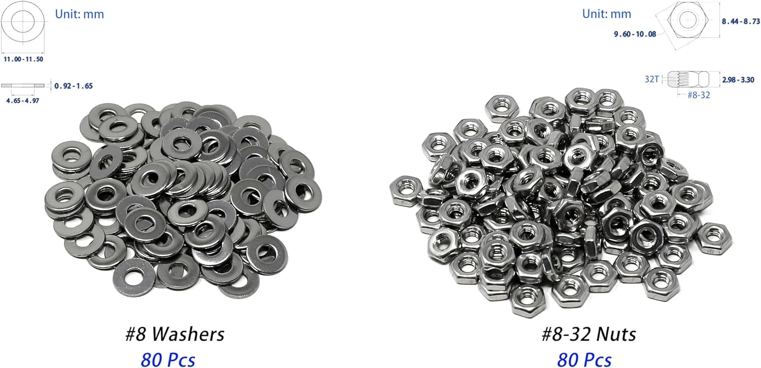 iExcell 1050 Pcs SAE #6-32UNC #8-32UNC #10-24UNC Stainless Steel 304 Hex Socket Button Head Cap Screws Bolts Nuts Washers Assortment Kit