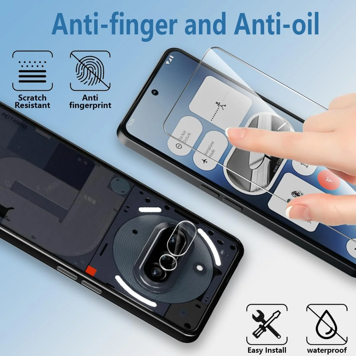 محافظ صفحه نمایش شیشه ای حرارت دیده Bekiikoo برای ناتینگ فون (3a) و محافظ دوربین عقب 2+2 تکه، سختی 9H، ضد خش، شفاف HD، محافظ صفحه نمایش برای ناتینگ فون (3a)