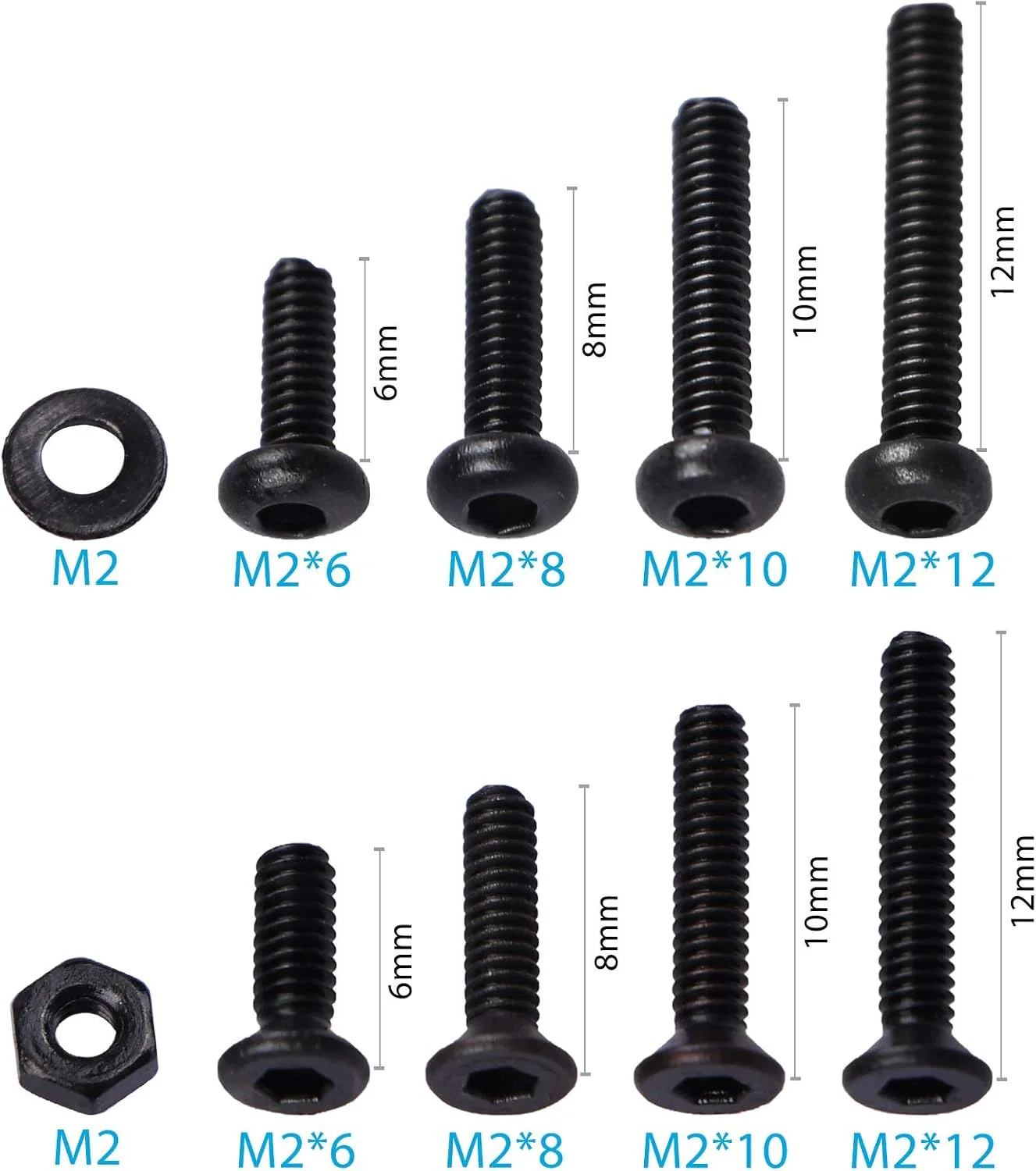 LordHardware مجموعه 480 عددی پیچ و مهره آلیاژ فولادی M2 با سر دکمه ای و سر خزینه ای به همراه واشر