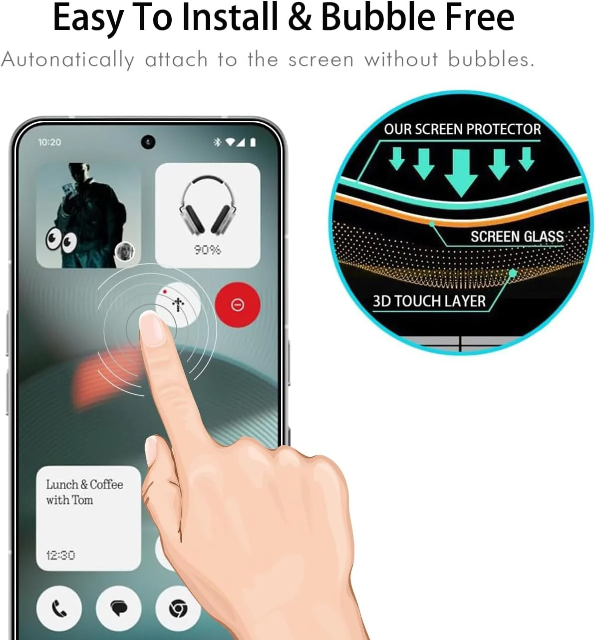 محافظ صفحه نمایش شیشه ای حرارت دیده Afikyutu برای Nothing Phone (3)، شامل 2 عدد محافظ صفحه نمایش و 2 عدد محافظ لنز دوربین عقب، سختی 9H، HD، ضد خش، بدون حباب، نصب آسان