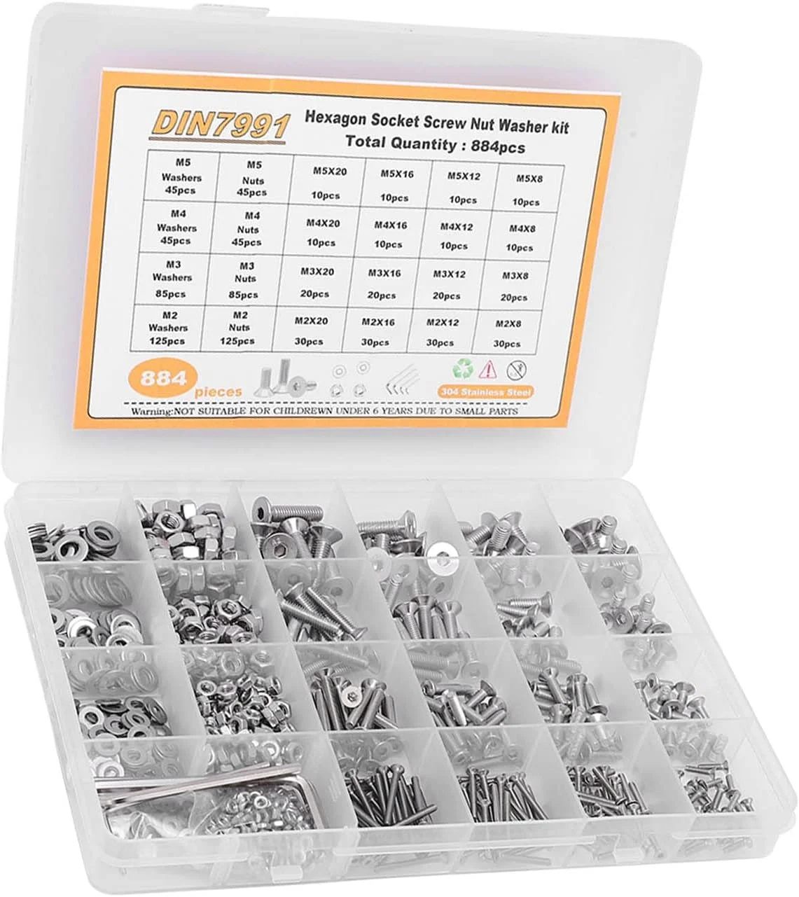 مجموعه 884 عددی پیچ و مهره NDNCZDHC شامل پیچ، مهره و واشر استیل ضد زنگ M2 M3 M4 M5 با سر خزینه و آچار آلن به همراه جعبه مجموعه 884 عددی پیچ و مهره NDNCZDHC شامل پیچ، مهره و واشر استیل ضد زنگ M2 M3 M4 M5 با سر خزینه و آچار آلن به همراه جعبه