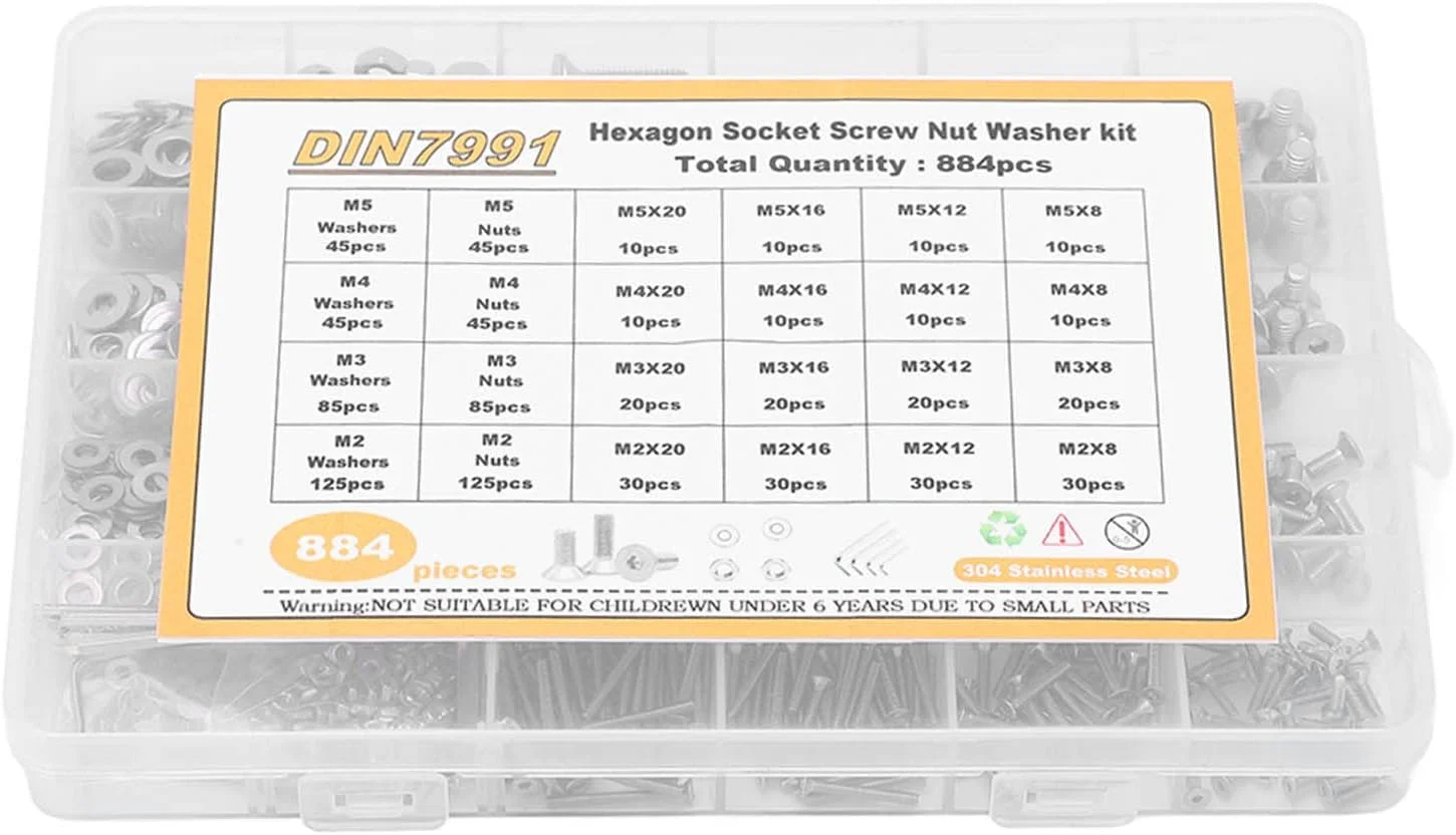 مجموعه 884 عددی پیچ و مهره NDNCZDHC شامل پیچ، مهره و واشر استیل ضد زنگ M2 M3 M4 M5 با سر خزینه و آچار آلن به همراه جعبه مجموعه 884 عددی پیچ و مهره NDNCZDHC شامل پیچ، مهره و واشر استیل ضد زنگ M2 M3 M4 M5 با سر خزینه و آچار آلن به همراه جعبه
