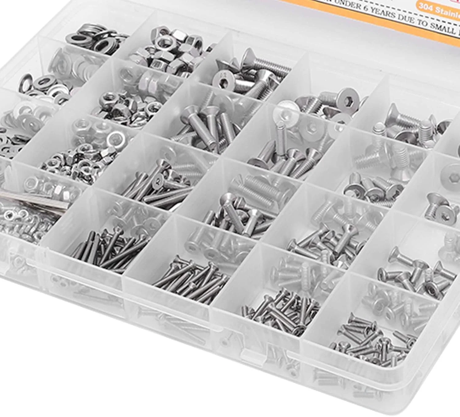 مجموعه 884 عددی پیچ و مهره NDNCZDHC شامل پیچ، مهره و واشر استیل ضد زنگ M2 M3 M4 M5 با سر خزینه و آچار آلن به همراه جعبه مجموعه 884 عددی پیچ و مهره NDNCZDHC شامل پیچ، مهره و واشر استیل ضد زنگ M2 M3 M4 M5 با سر خزینه و آچار آلن به همراه جعبه