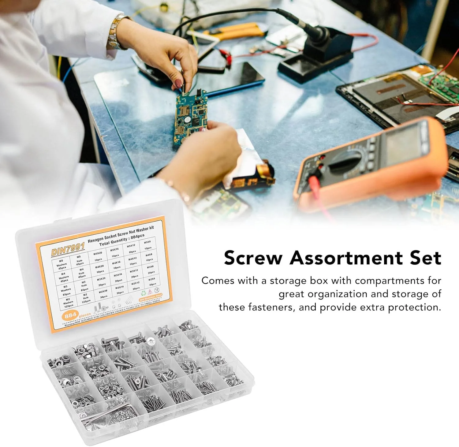 مجموعه 884 عددی پیچ و مهره NDNCZDHC شامل پیچ، مهره و واشر استیل ضد زنگ M2 M3 M4 M5 با سر خزینه و آچار آلن به همراه جعبه مجموعه 884 عددی پیچ و مهره NDNCZDHC شامل پیچ، مهره و واشر استیل ضد زنگ M2 M3 M4 M5 با سر خزینه و آچار آلن به همراه جعبه