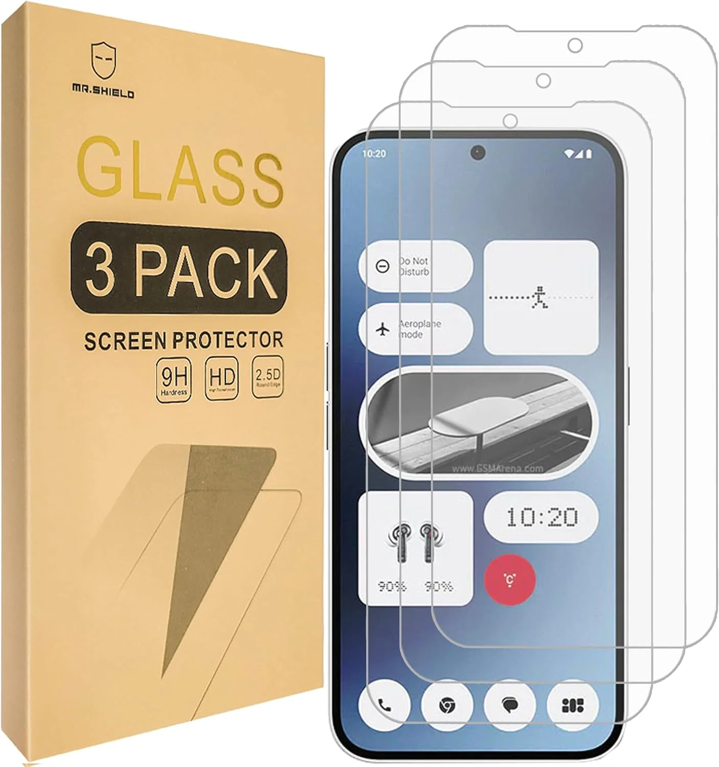 محافظ صفحه نمایش Mr.Shield سازگار با Nothing Phone (2a) / Nothing Phone 2A [شیشه حرارت دیده] [بسته 3 عددی] [شیشه ژاپنی با سختی 9H]