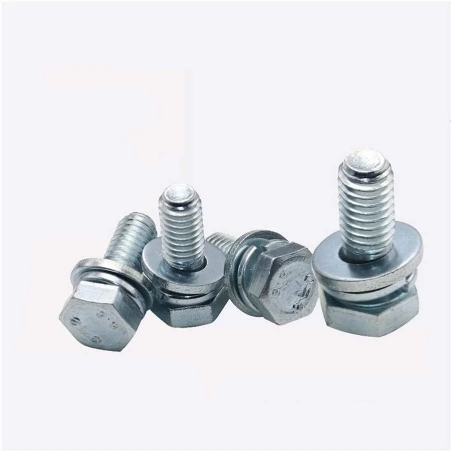 پیچ و مهره M5 M6 گالوانیزه با سر شش گوش، واشر فنری، واشر تخت و مهره مطابق با استاندارد GB9074.17 (رنگ: 12mm، سایز: M6 (5 عدد))