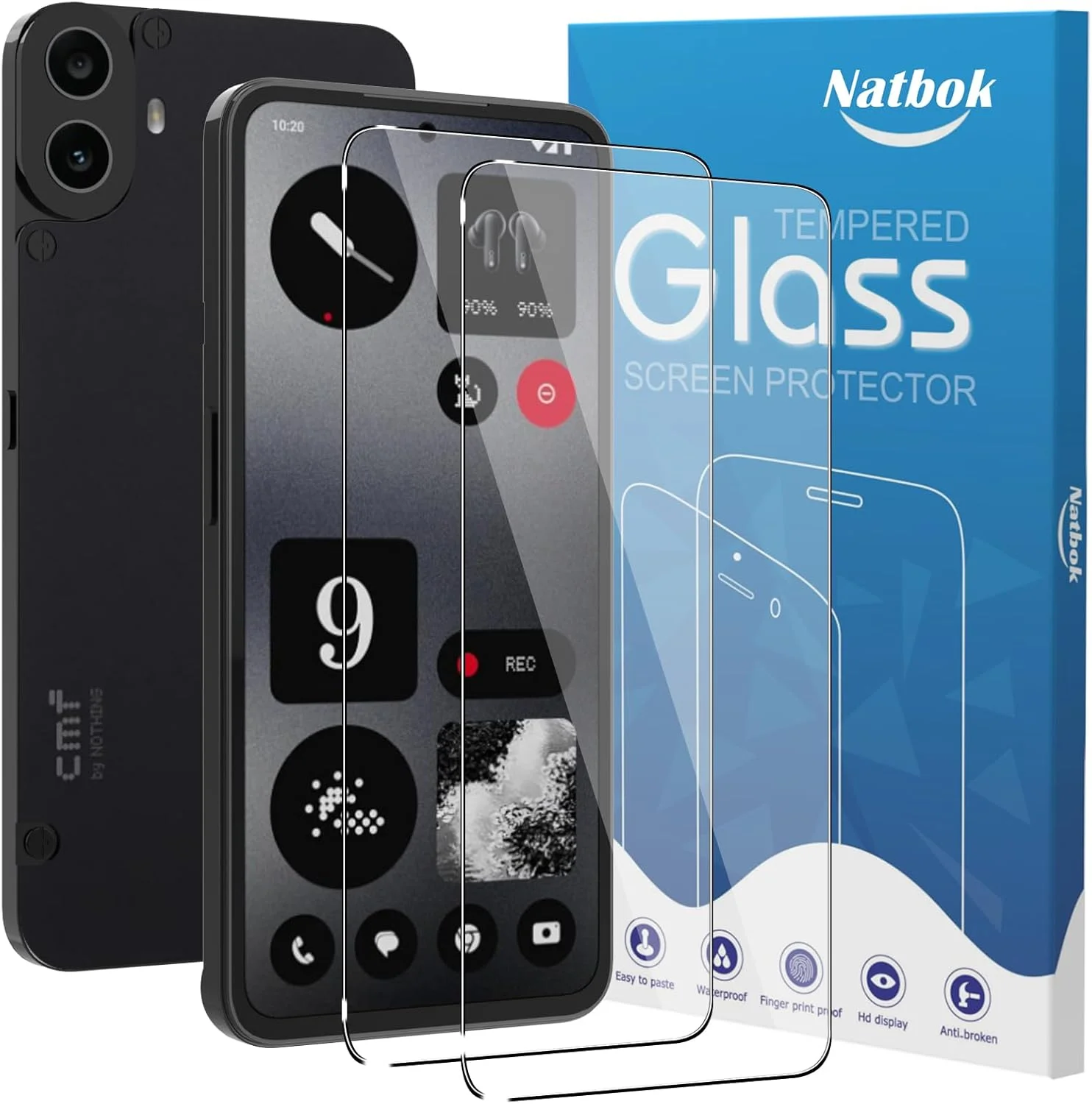 محافظ صفحه نمایش شیشه ای تمپرد Natbok برای گوشی Nothing CMF Phone 1، بسته 2 عددی، سختی 9H، فوق العاده مقاوم، ضد اثر انگشت، بدون حباب، HD-Clear، پوشش کامل فیلم برای گوشی CMF Phone 1 [نصب آسان]
