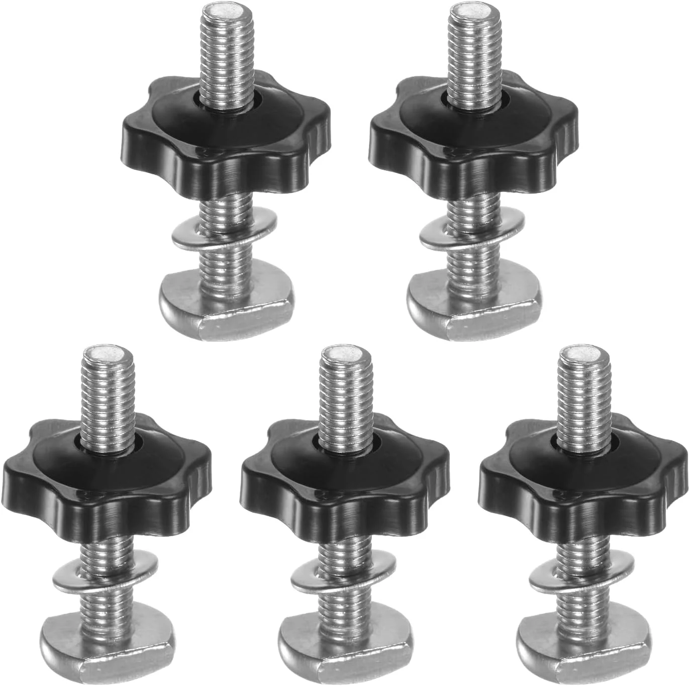 مجموعه 5 عددی پیچ و مهره T-track QUARKZMAN، پیچ رزوه ای M8 x 45 میلی متر، مهره دستی شش گوش M8 x 32 میلی متر، دستگیره بست با واشر برای ابزار و اتصالات نجاری، مشکی مجموعه 5 عددی پیچ و مهره T-track QUARKZMAN، پیچ رزوه ای M8 x 45 میلی متر، مهره دستی شش گوش M8 x 32 میلی متر، دستگیره بست با واشر برای ابزار و اتصالات نجاری، مشکی