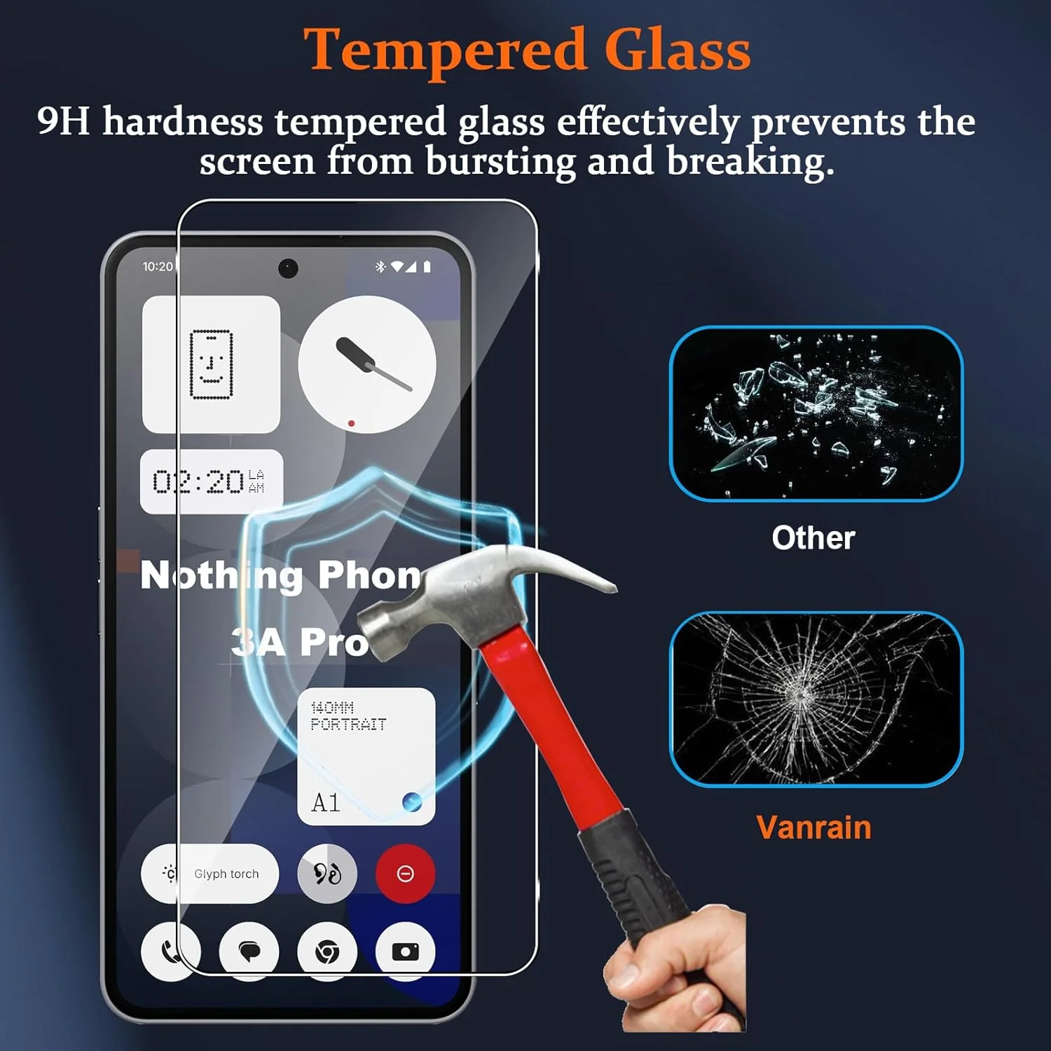 محافظ صفحه نمایش شیشه ای Vanrain برای Nothing Phone 3a Pro، 2+2 عدد فیلم محافظ صفحه نمایش و محافظ دوربین عقب، فیلم با سختی 9H و وضوح بالا بدون حباب