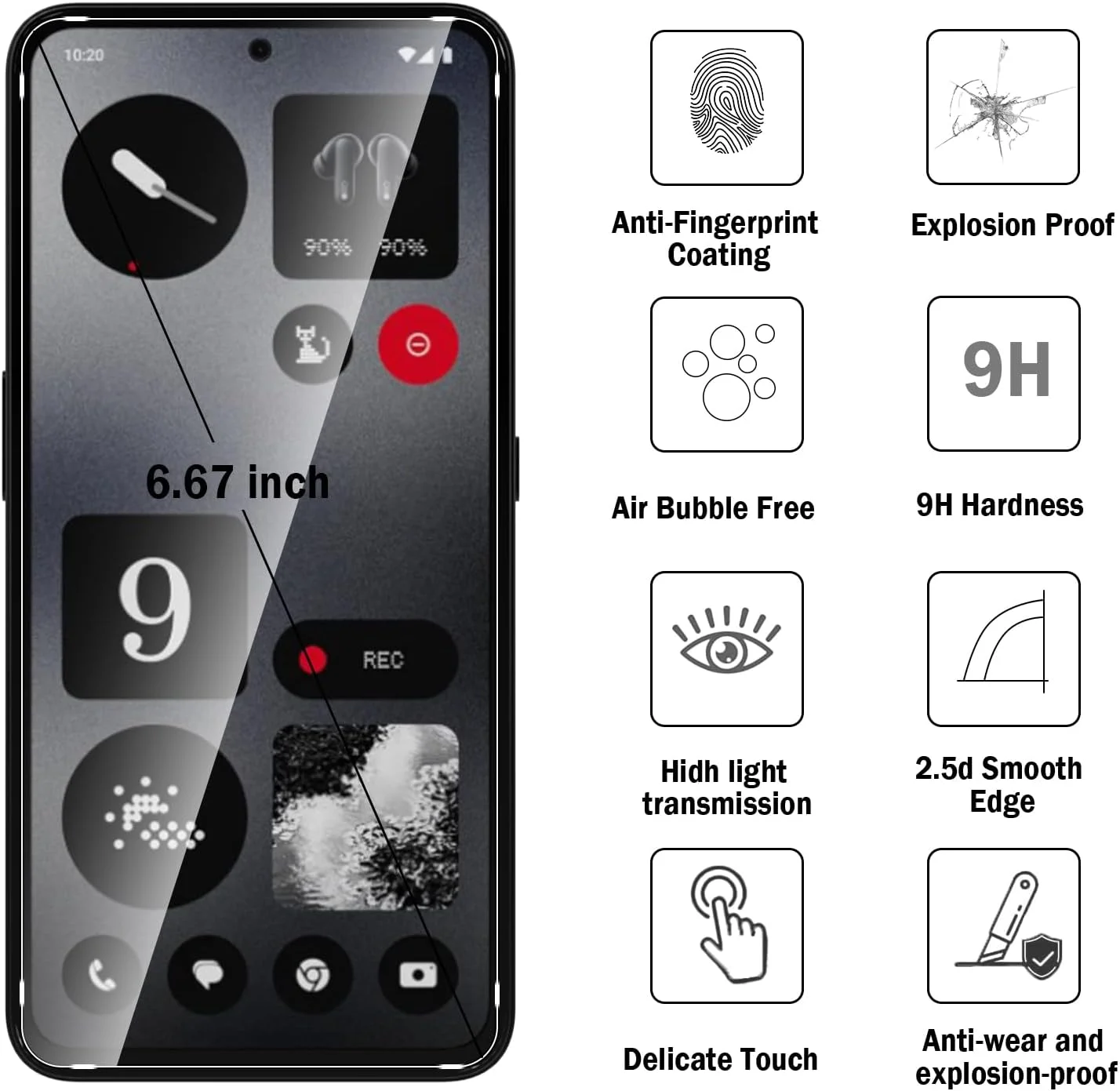 محافظ صفحه نمایش شیشه ای تمپرد Natbok برای گوشی Nothing CMF Phone 1، بسته 2 عددی، سختی 9H، فوق العاده مقاوم، ضد اثر انگشت، بدون حباب، HD-Clear، پوشش کامل فیلم برای گوشی CMF Phone 1 [نصب آسان]