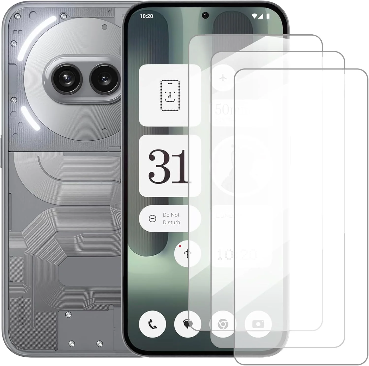 محافظ صفحه نمایش دامولون سازگار با ناتینگ فون (2a) پلاس (6.7 اینچ) [بسته 3 عددی] محافظ صفحه نمایش شیشه ای حرارت دیده مناسب برای ناتینگ فون (2a) پلاس