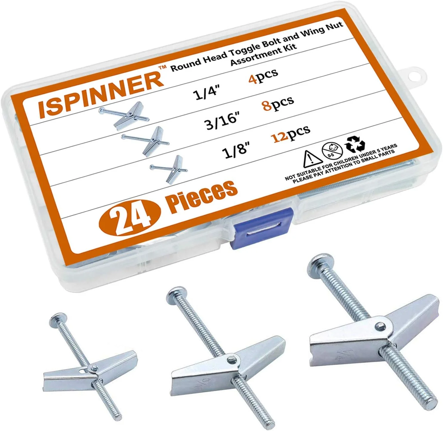 مجموعه 24 عددی پیچ و مهره پروانه ای سر گرد فولادی با روکش روی ISPINNER در سایزهای 1/4، 3/16 و 1/8 اینچ برای آویزان کردن اجسام سنگین روی دیوار خشک مجموعه 24 عددی پیچ و مهره پروانه ای سر گرد فولادی با روکش روی ISPINNER در سایزهای 1/4، 3/16 و 1/8 اینچ برای آویزان کردن اجسام سنگین روی دیوار خشک
