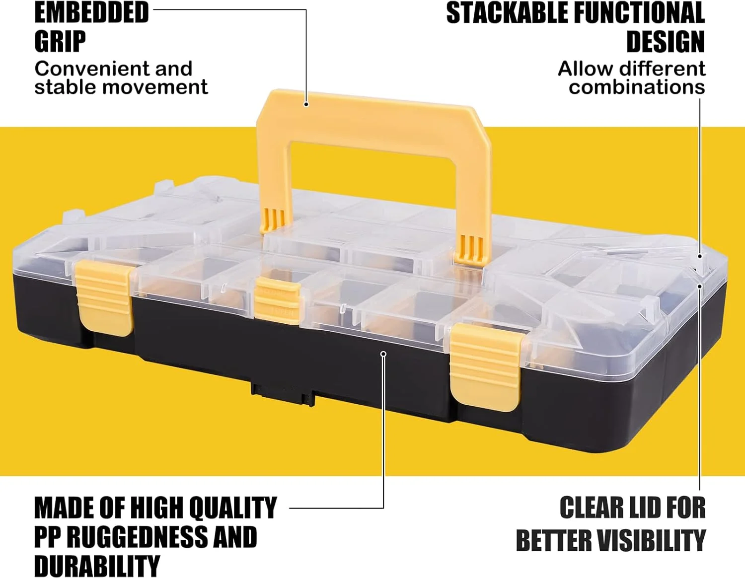 جعبه ابزار بونوست با جداکننده های پلاستیکی متحرک، سازمان دهنده پیچ و مهره و محل نگهداری قطعات کوچک، میخ، پیچ و مهره
