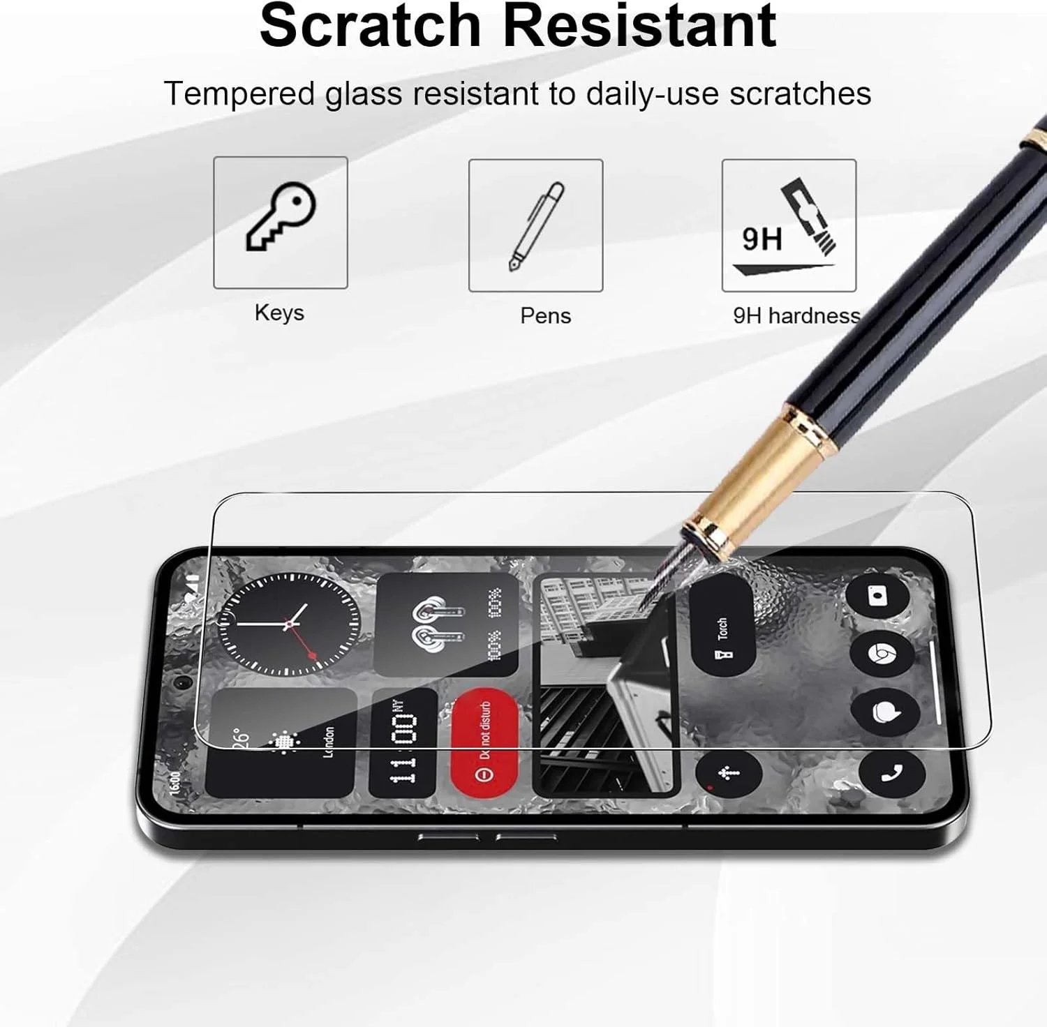 محافظ صفحه نمایش Yenwen برای Nothing Phone 2، بسته 2 عددی شیشه حرارت دیده با 2 محافظ دوربین، فیلم محافظ تلفن همراه شیشه ای سخت با وضوح HD