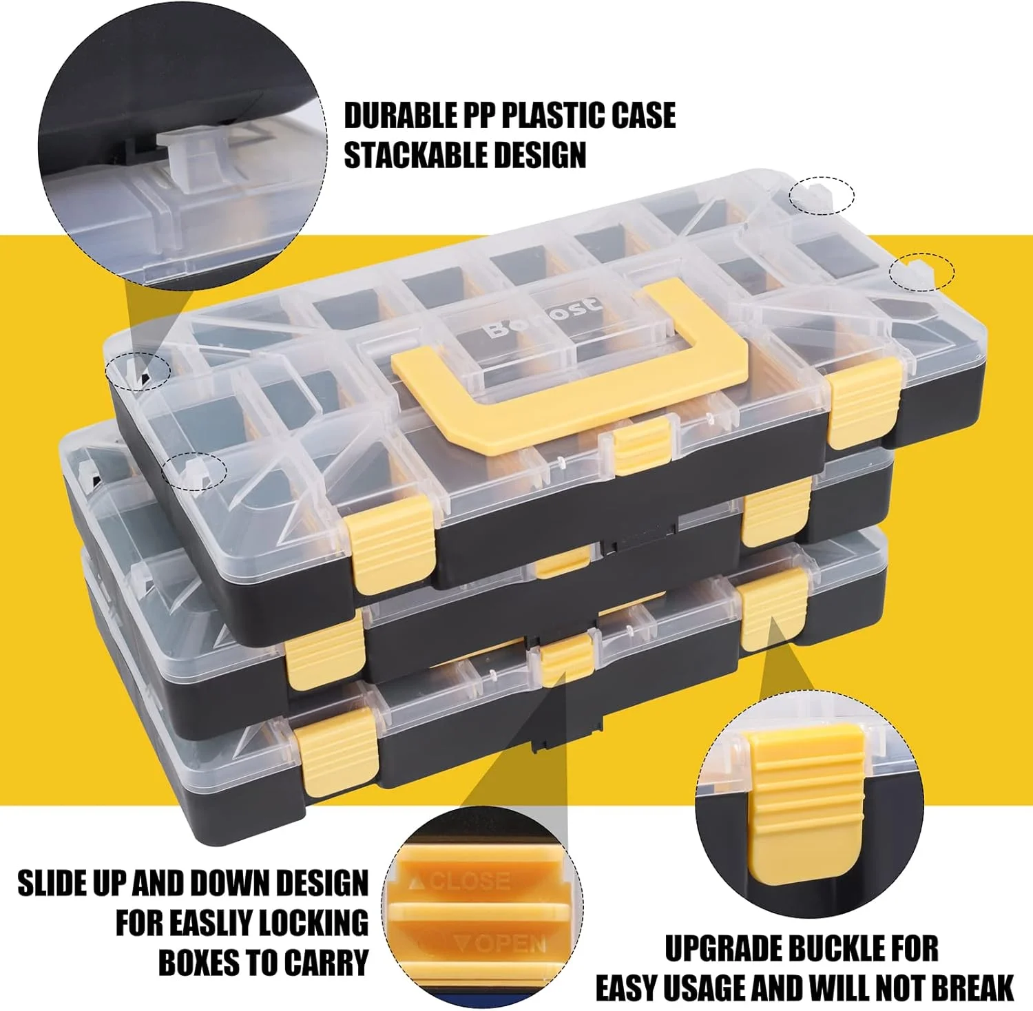 جعبه ابزار بونوست با جداکننده های پلاستیکی متحرک، سازمان دهنده پیچ و مهره و محل نگهداری قطعات کوچک، میخ، پیچ و مهره