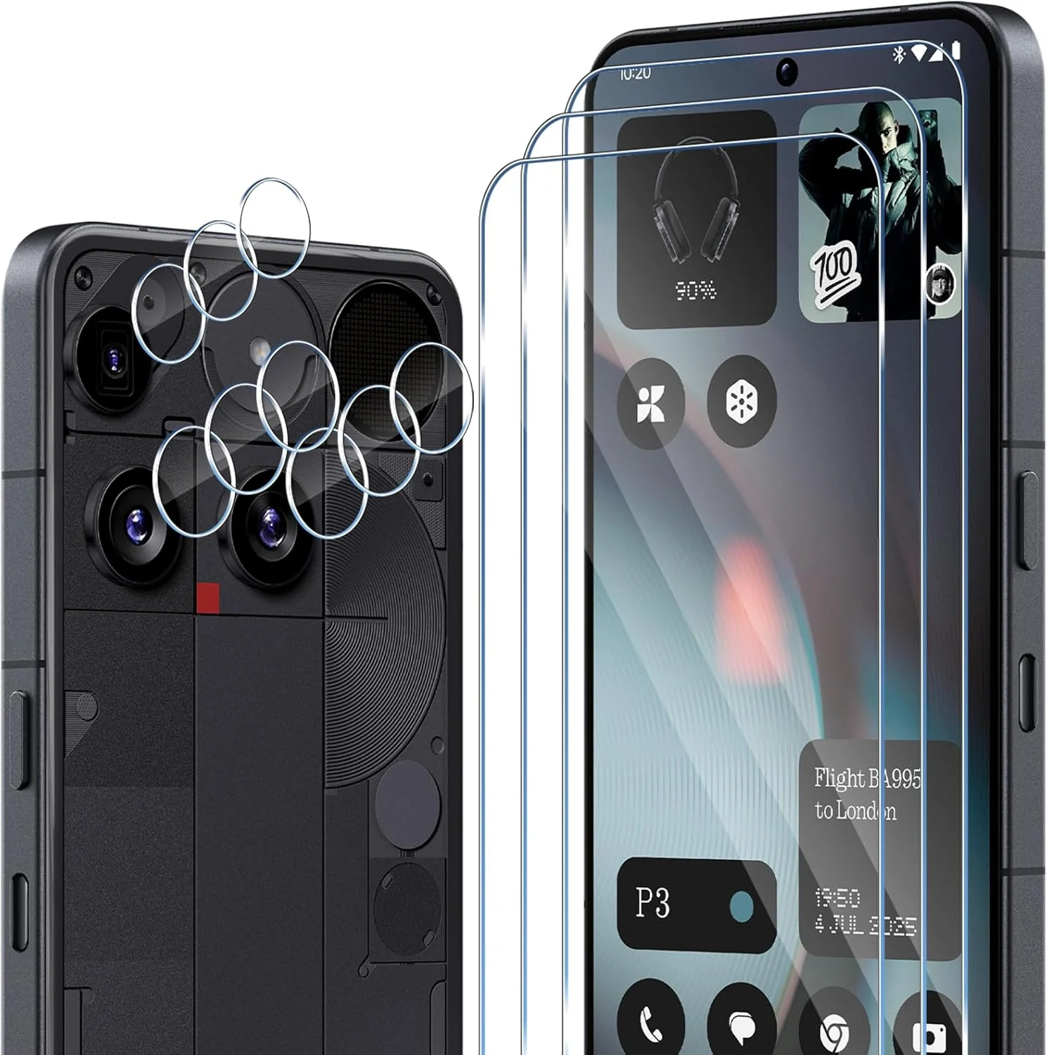 محافظ صفحه نمایش ELYCO سازگار با ناتینگ فون 3، شیشه حرارت دیده، بسته 3 عددی محافظ صفحه و 3 عددی فیلم محافظ دوربین، سختی 9H، ضد خش، بدون حباب، محافظ دوربین شفاف HD