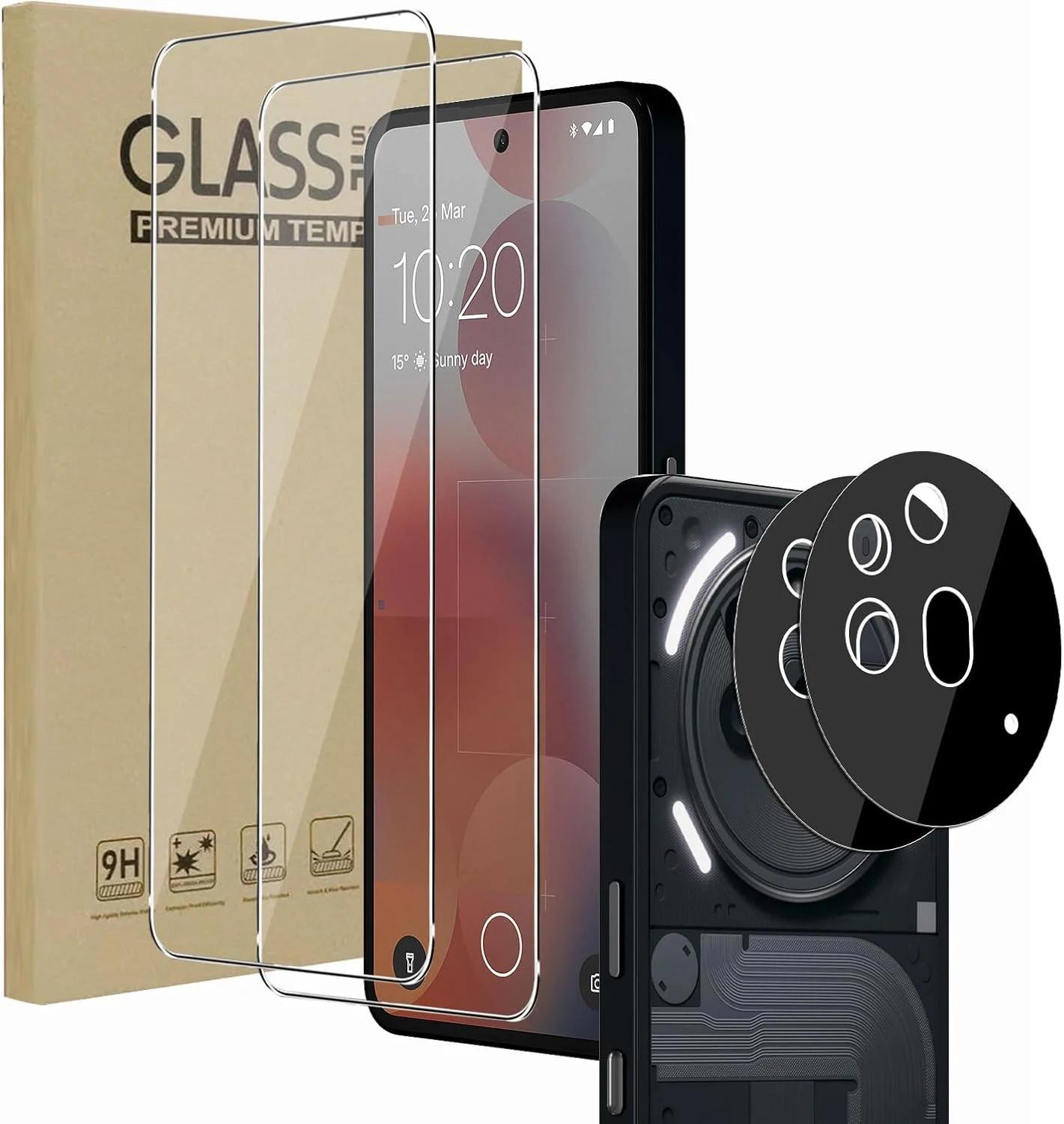 محافظ صفحه نمایش KZIOACSH برای Nothing Phone (3a) Pro، بسته 2+2 عددی، شیشه حرارتی با سختی 9H، ضد خش، شفاف HD، بدون حباب، فیلم محافظ به همراه محافظ لنز دوربین برای Nothing Phone (3a) Pro