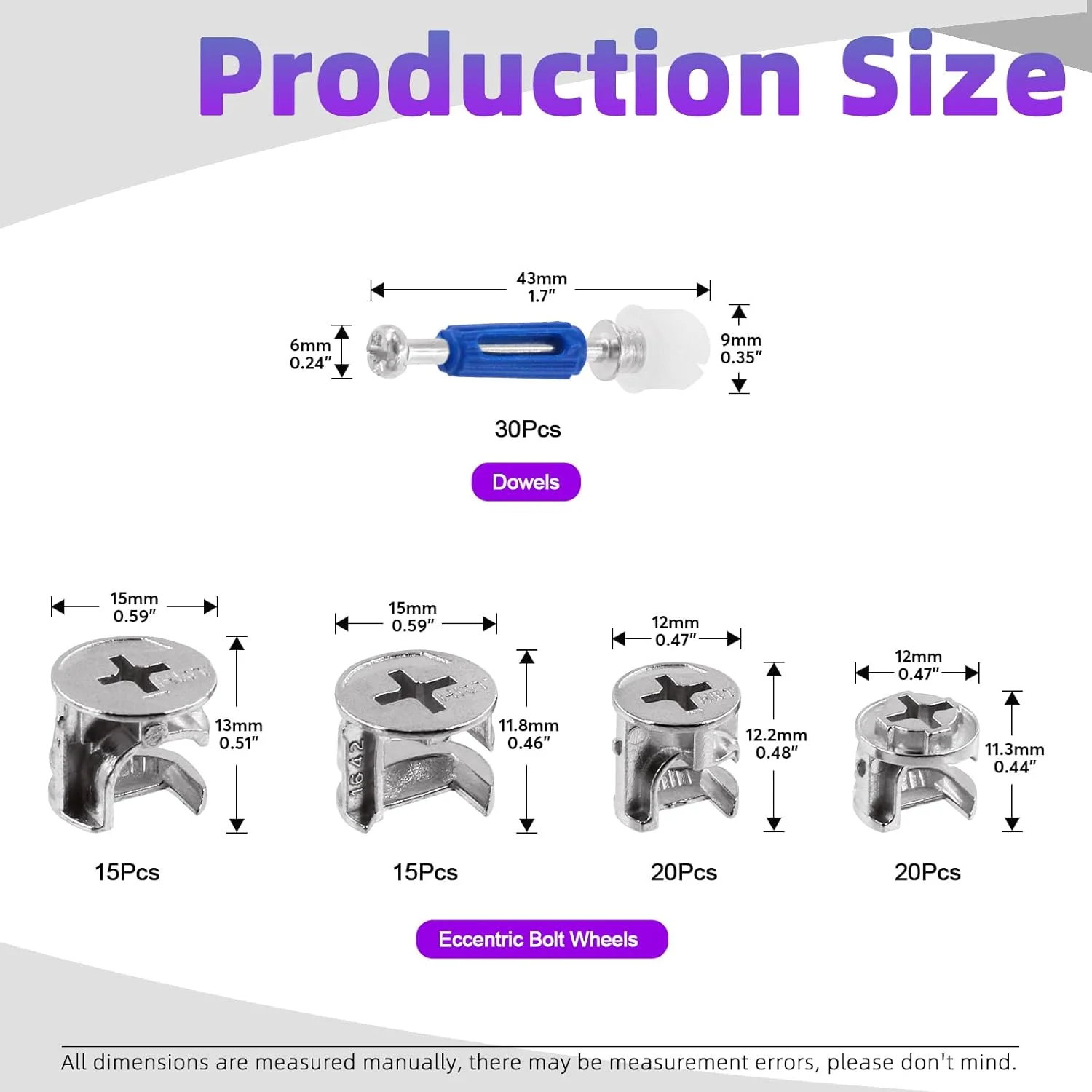 مجموعه 100 عددی قفل کم اتصال دهنده مبلمان Swpeet، چرخ های غیرعادی با 4 سایز مختلف به همراه پیچ و مهره های از پیش نصب شده، مهره قفل اتصال دهنده مبلمان برای کمد، تخت و اتصال مبلمان