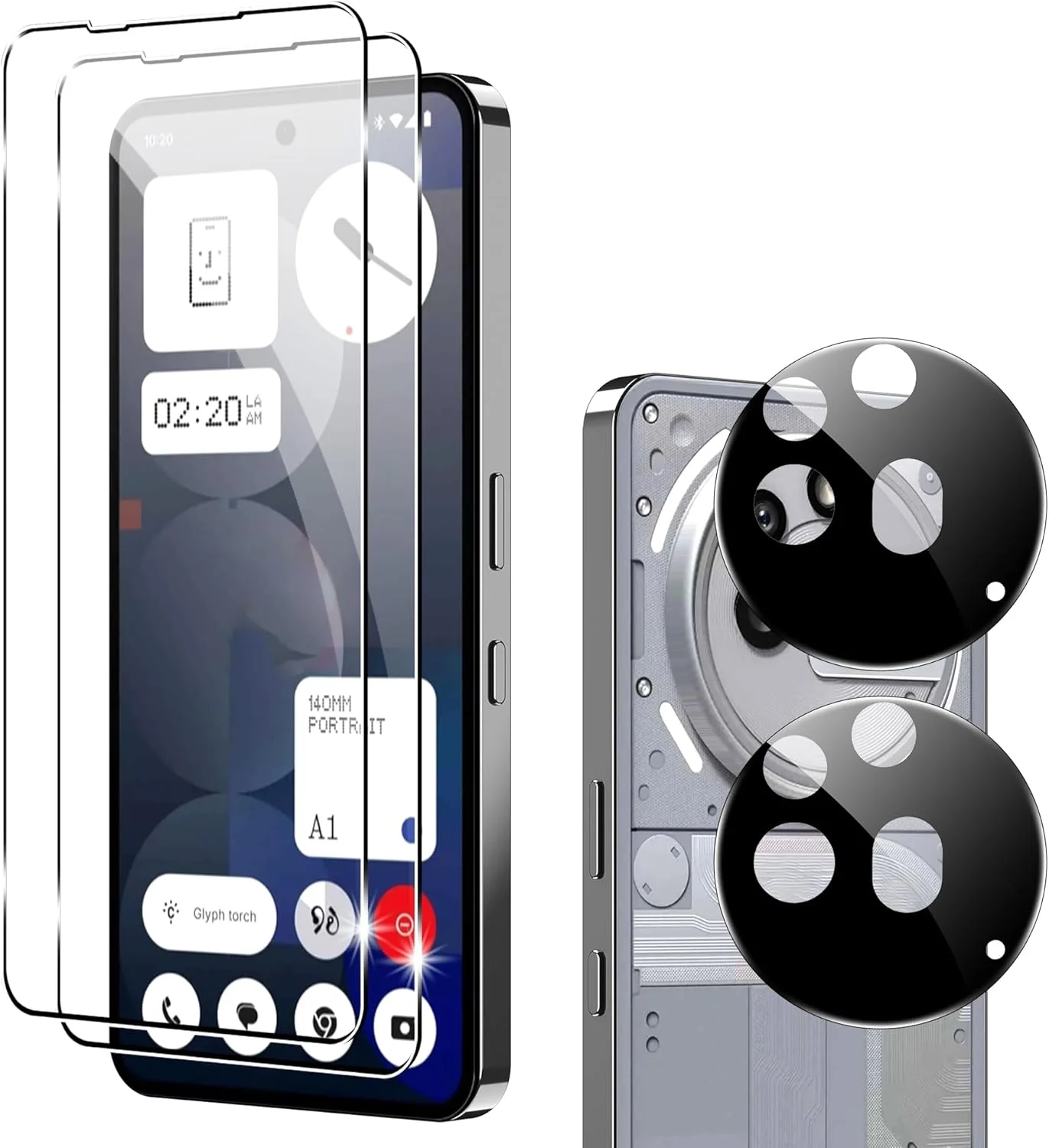 محافظ صفحه نمایش گوشی ناتینگ فون (3a) پرو به همراه محافظ لنز دوربین، سختی 9H، ضد خش، شیشه حرارت دیده، سازگار با قاب، ضد اثر انگشت، ضد خش (بسته 2+2 عددی)