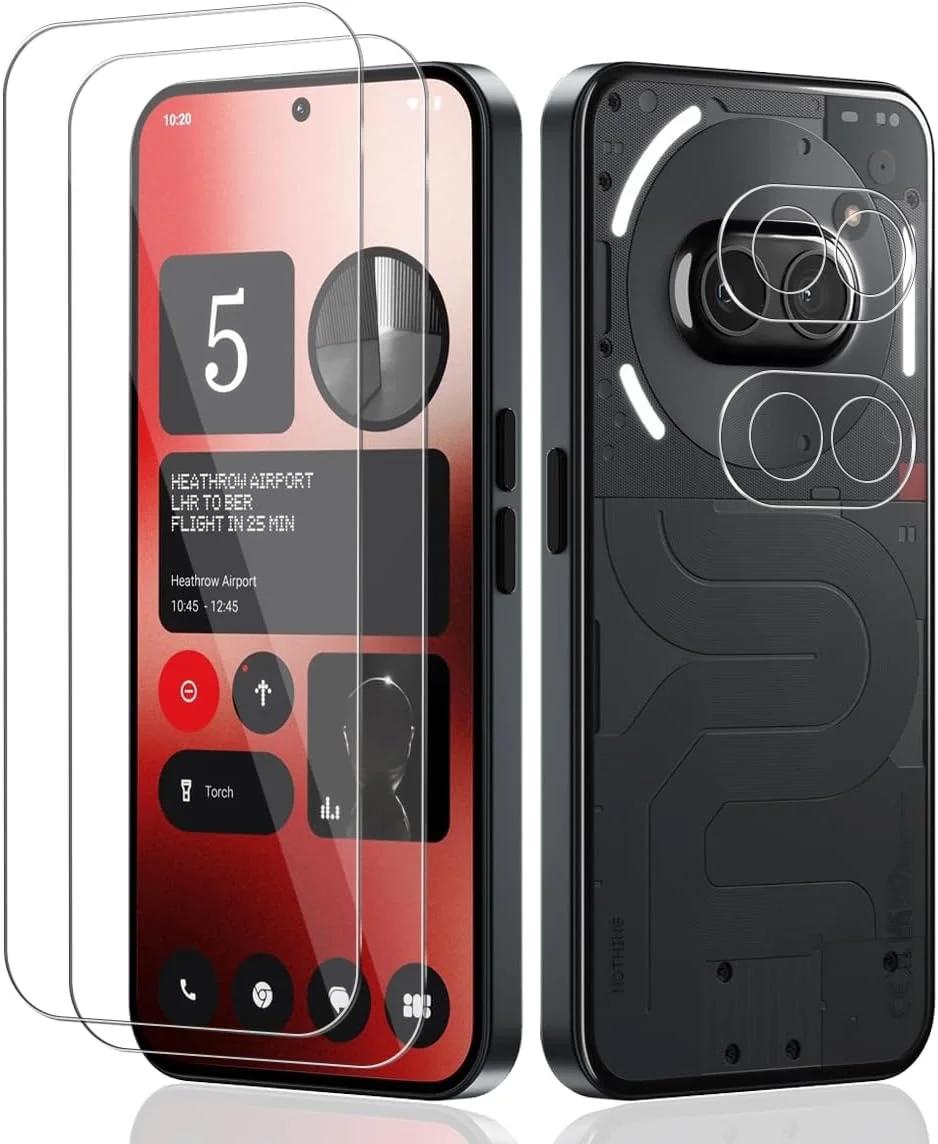 محافظ صفحه نمایش و لنز دوربین تمپر گلس 2+2 عددی برای Nothing Phone 2A، سختی 9H، محافظ صفحه نمایش HD برای Nothing Phone 2A
