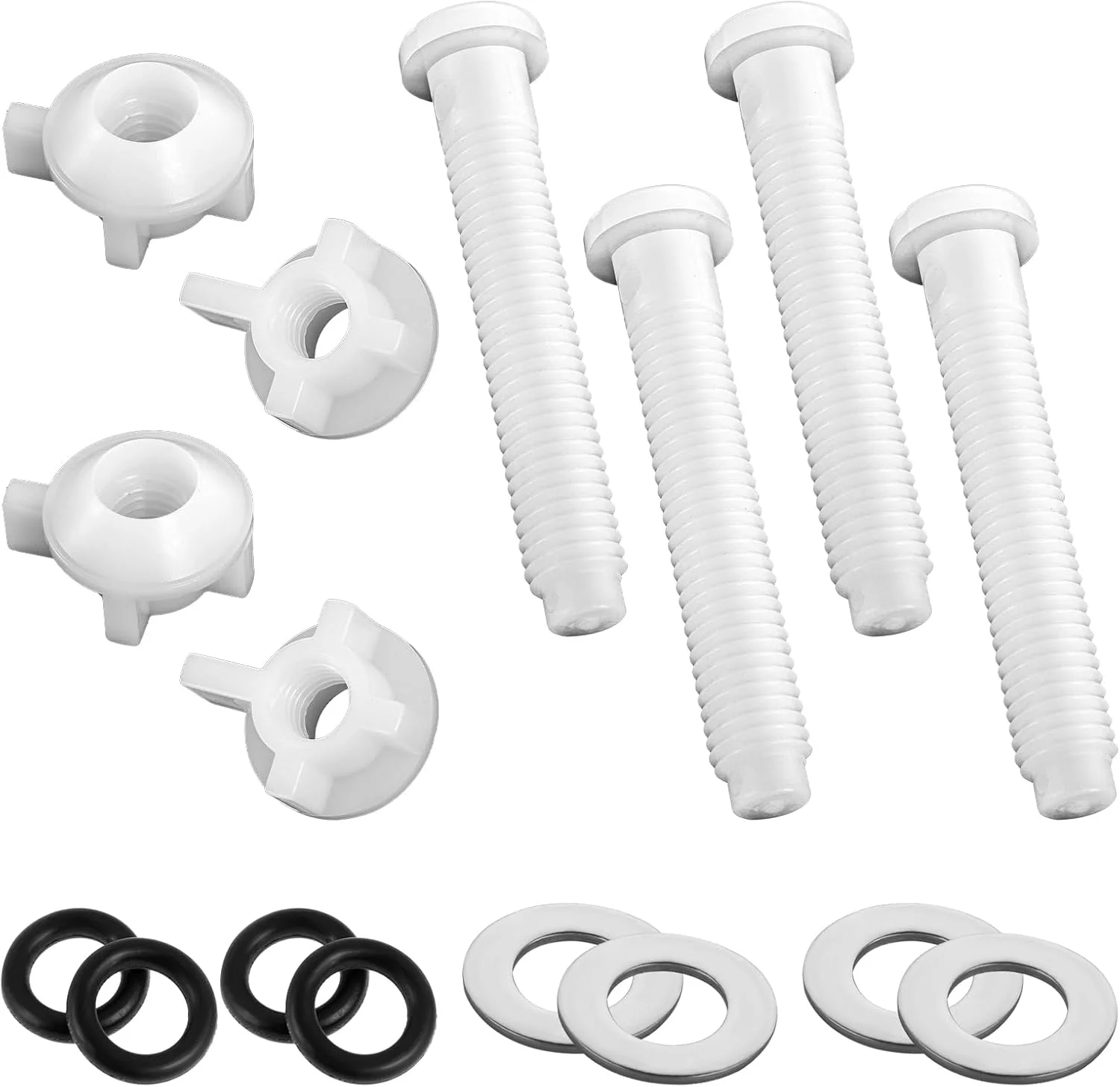 ست 4 عددی پیچ و مهره جایگزین درب توالت فرنگی، پلاستیکی سفید، سخت افزار جهانی براکت پیچ های صندلی توالت با مهره و واشر، پیچ های لولای درب توالت برای کیت قطعات بست درب توالت نصب از بالا