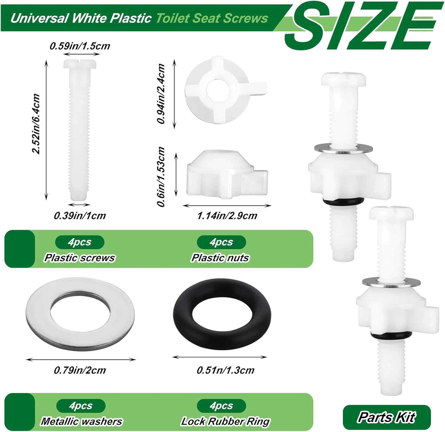 ست 4 عددی پیچ و مهره جایگزین درب توالت فرنگی، پلاستیکی سفید، سخت افزار جهانی براکت پیچ های صندلی توالت با مهره و واشر، پیچ های لولای درب توالت برای کیت قطعات بست درب توالت نصب از بالا ست 4 عددی پیچ و مهره جایگزین درب توالت فرنگی، پلاستیکی سفید، سخت افزار جهانی براکت پیچ های صندلی توالت با مهره و واشر، پیچ های لولای درب توالت برای کیت قطعات بست درب توالت نصب از بالا