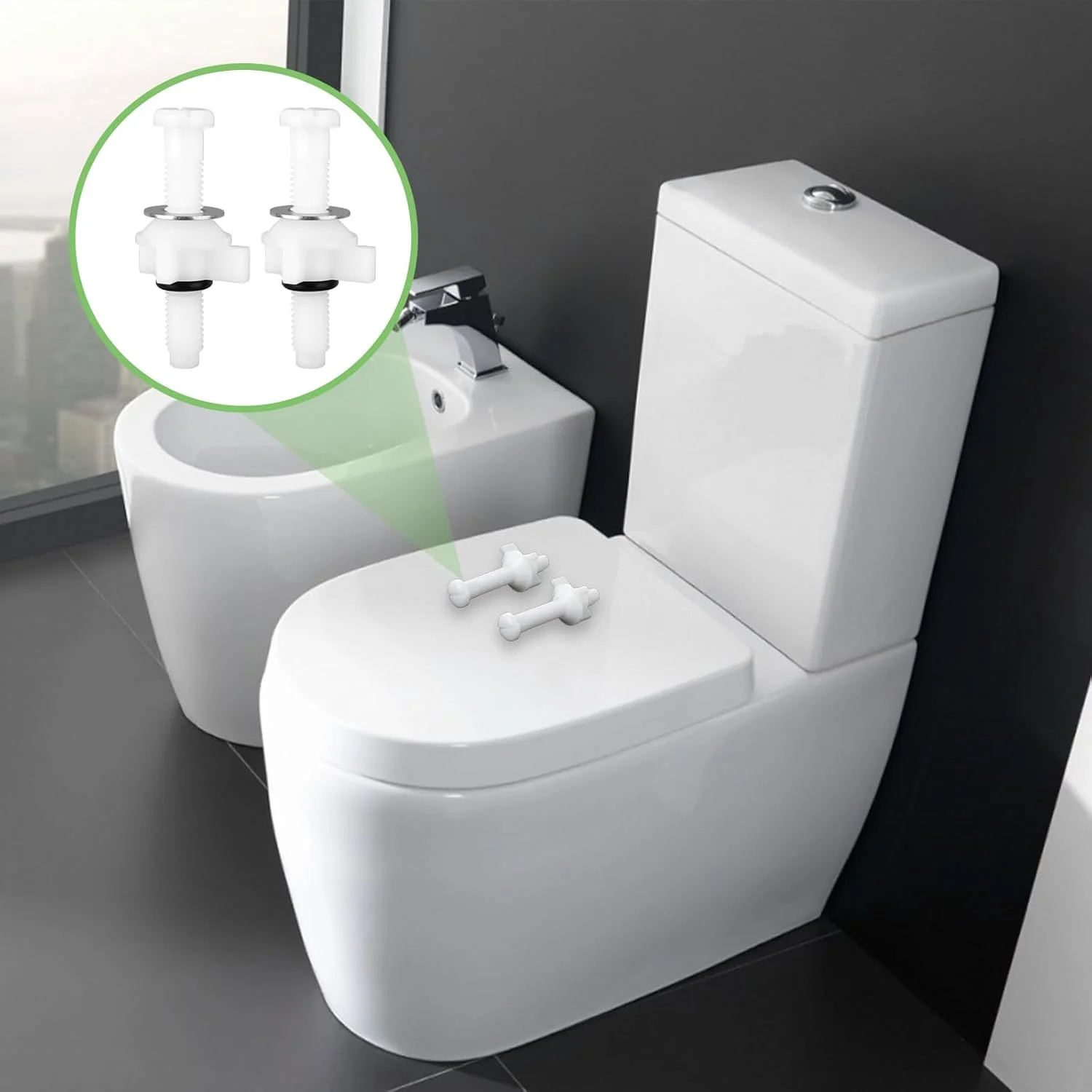 ست 4 عددی پیچ و مهره جایگزین درب توالت فرنگی، پلاستیکی سفید، سخت افزار جهانی براکت پیچ های صندلی توالت با مهره و واشر، پیچ های لولای درب توالت برای کیت قطعات بست درب توالت نصب از بالا ست 4 عددی پیچ و مهره جایگزین درب توالت فرنگی، پلاستیکی سفید، سخت افزار جهانی براکت پیچ های صندلی توالت با مهره و واشر، پیچ های لولای درب توالت برای کیت قطعات بست درب توالت نصب از بالا