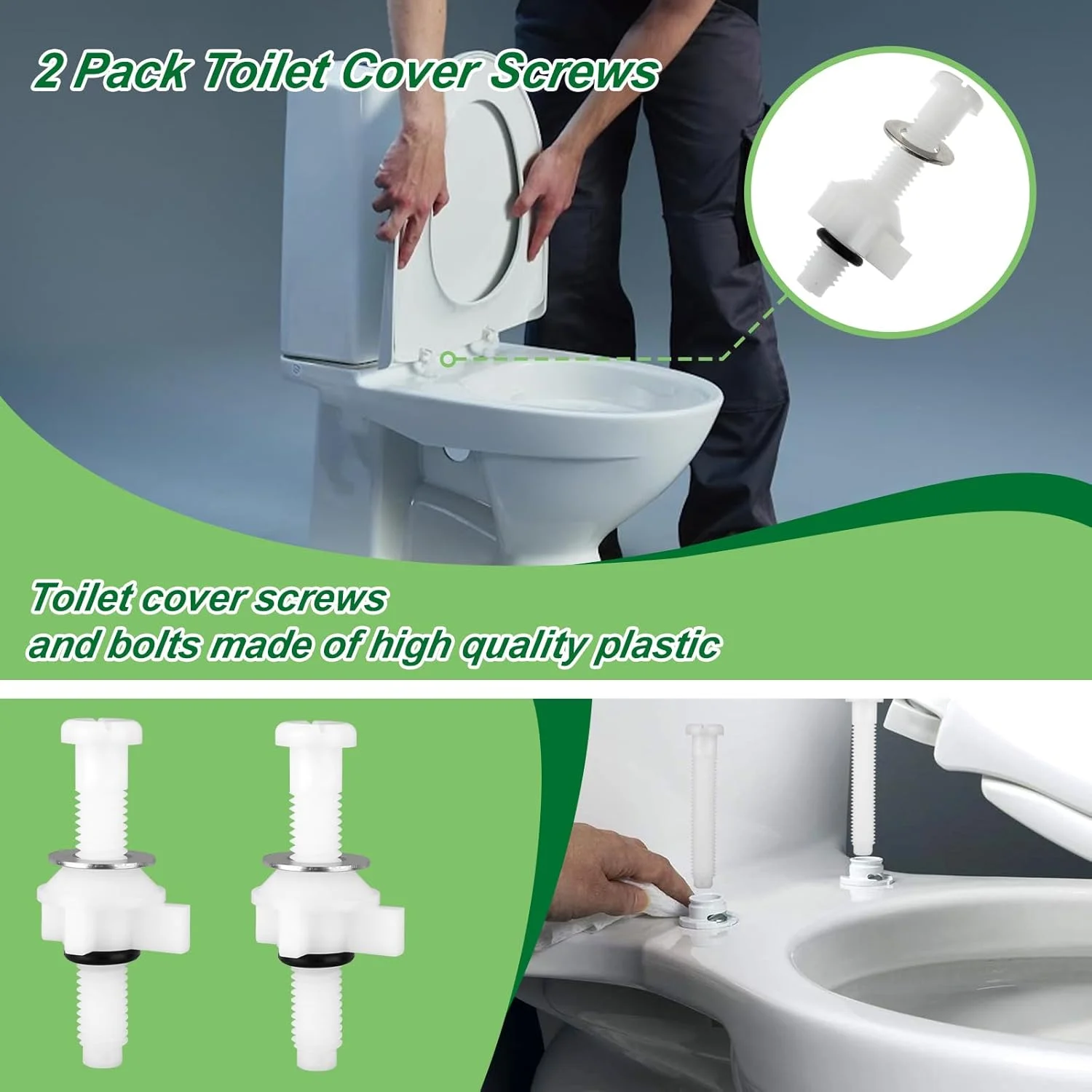 ست 4 عددی پیچ و مهره جایگزین درب توالت فرنگی، پلاستیکی سفید، سخت افزار جهانی براکت پیچ های صندلی توالت با مهره و واشر، پیچ های لولای درب توالت برای کیت قطعات بست درب توالت نصب از بالا ست 4 عددی پیچ و مهره جایگزین درب توالت فرنگی، پلاستیکی سفید، سخت افزار جهانی براکت پیچ های صندلی توالت با مهره و واشر، پیچ های لولای درب توالت برای کیت قطعات بست درب توالت نصب از بالا