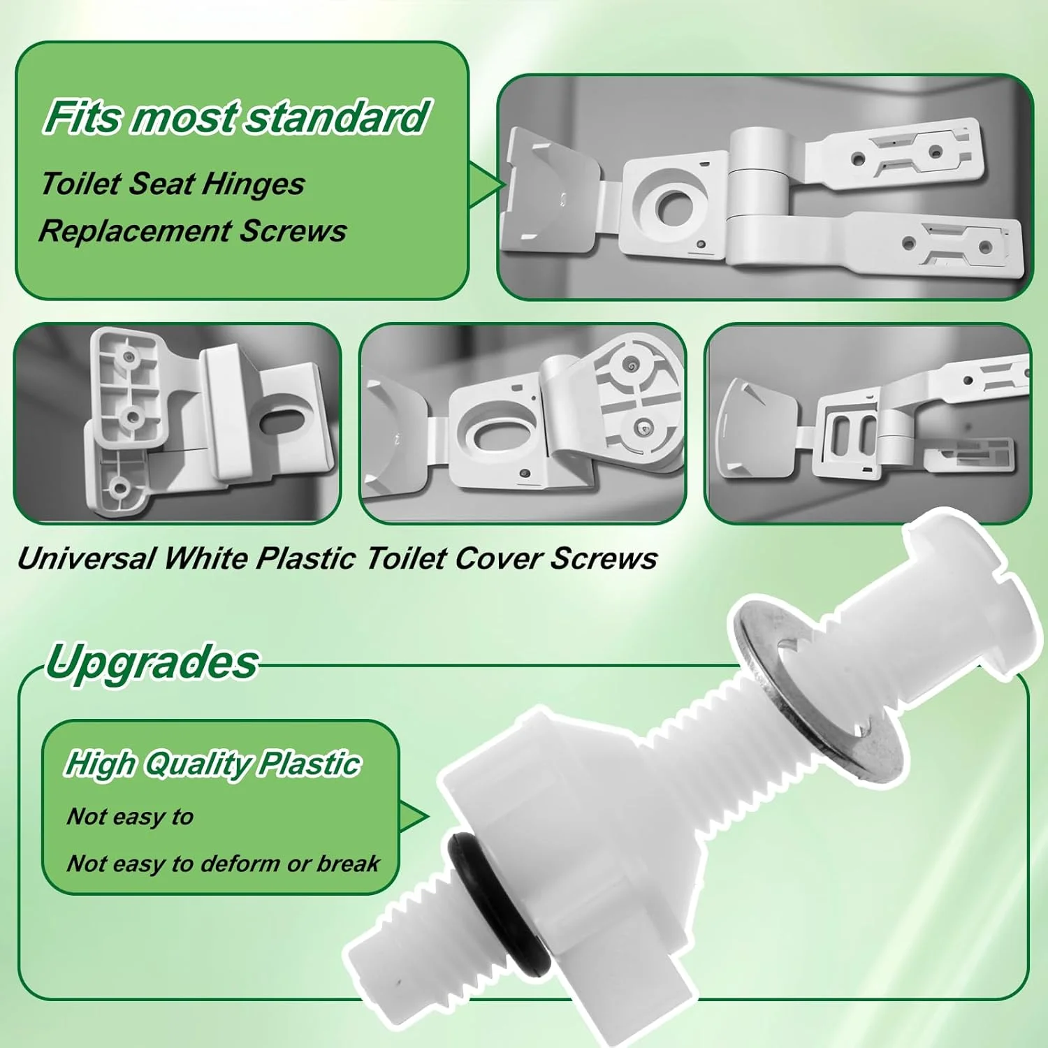 ست 4 عددی پیچ و مهره جایگزین درب توالت فرنگی، پلاستیکی سفید، سخت افزار جهانی براکت پیچ های صندلی توالت با مهره و واشر، پیچ های لولای درب توالت برای کیت قطعات بست درب توالت نصب از بالا ست 4 عددی پیچ و مهره جایگزین درب توالت فرنگی، پلاستیکی سفید، سخت افزار جهانی براکت پیچ های صندلی توالت با مهره و واشر، پیچ های لولای درب توالت برای کیت قطعات بست درب توالت نصب از بالا