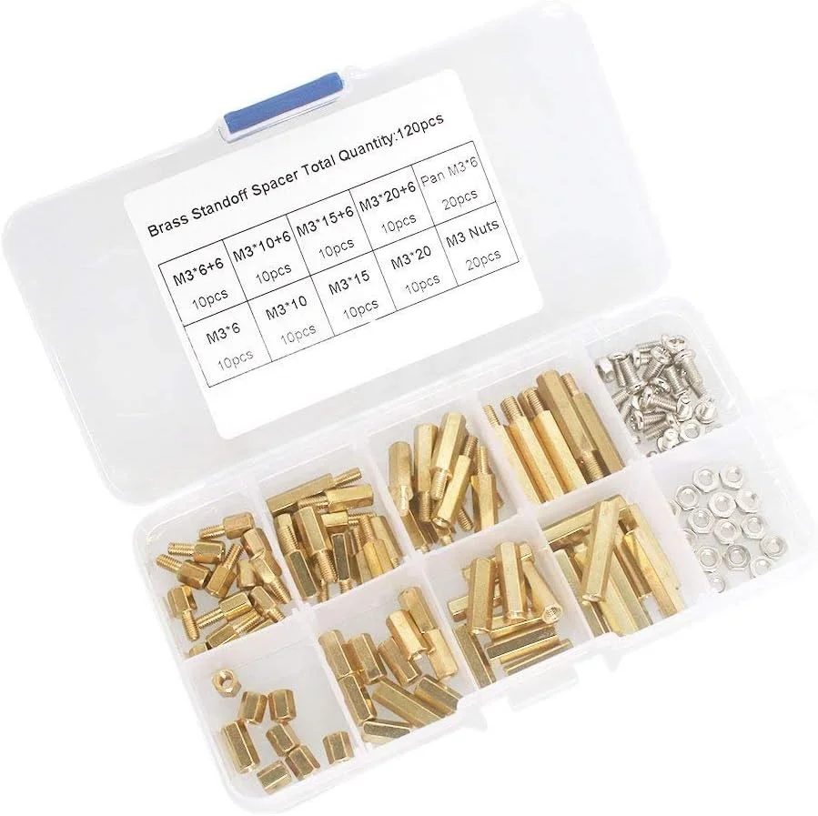 Tenlacum 120 PCS M3 Male-Female Threaded Hex Brass Spacer Brass Standoff Screws Bolt Stainless Steel Nuts Assortment Kit