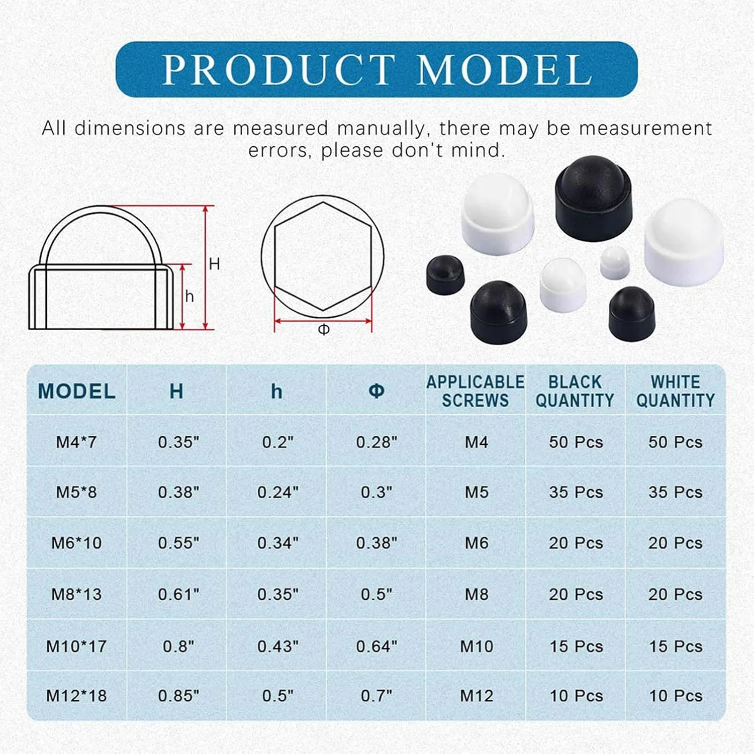 NDNCZDHC 300 عدد روکش درپوش پیچ، M4 M5 M6 M8 M10 M12 6 سایز مهره و پیچ متنوع سیاه و سفید NDNCZDHC 300 عدد روکش درپوش پیچ، M4 M5 M6 M8 M10 M12 6 سایز مهره و پیچ متنوع سیاه و سفید