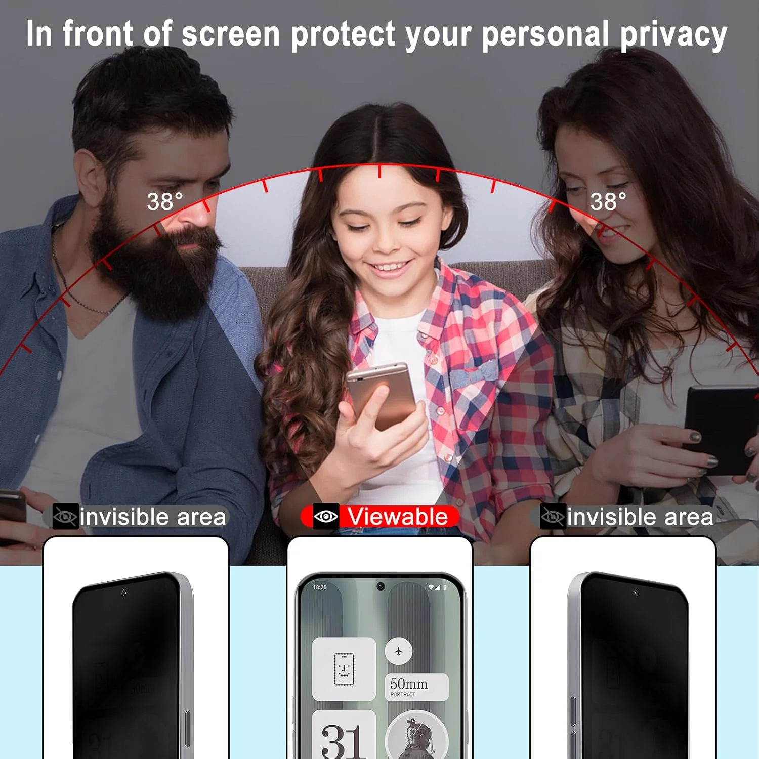 محافظ صفحه نمایش MiKoyi برای Nothing Phone (2a) Plus، بسته 4 عددی (2 محافظ صفحه + 2 محافظ دوربین)، شیشه با سختی 9H، فیلم حریم خصوصی، مقاوم در برابر سقوط