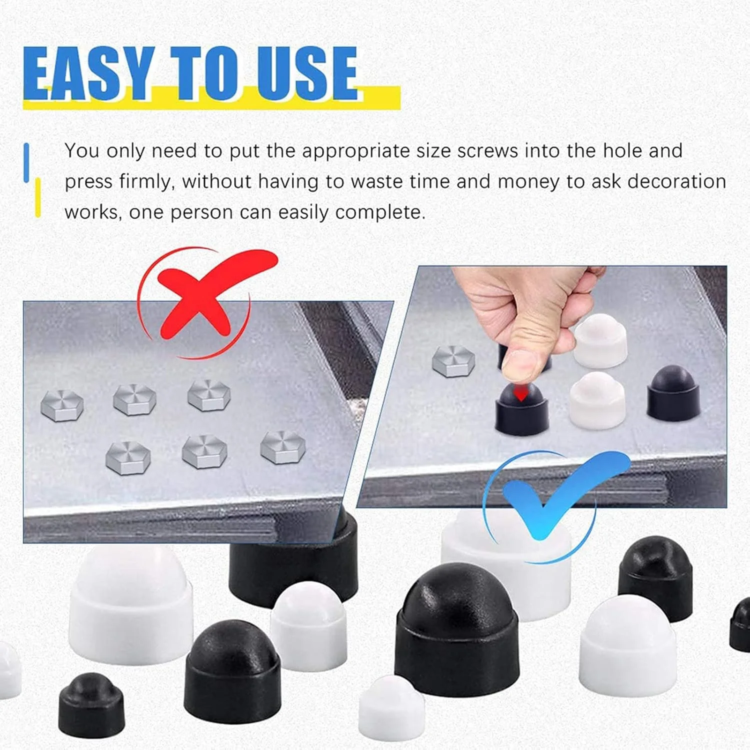 NDNCZDHC 300 عدد روکش درپوش پیچ، M4 M5 M6 M8 M10 M12 6 سایز مهره و پیچ متنوع سیاه و سفید NDNCZDHC 300 عدد روکش درپوش پیچ، M4 M5 M6 M8 M10 M12 6 سایز مهره و پیچ متنوع سیاه و سفید