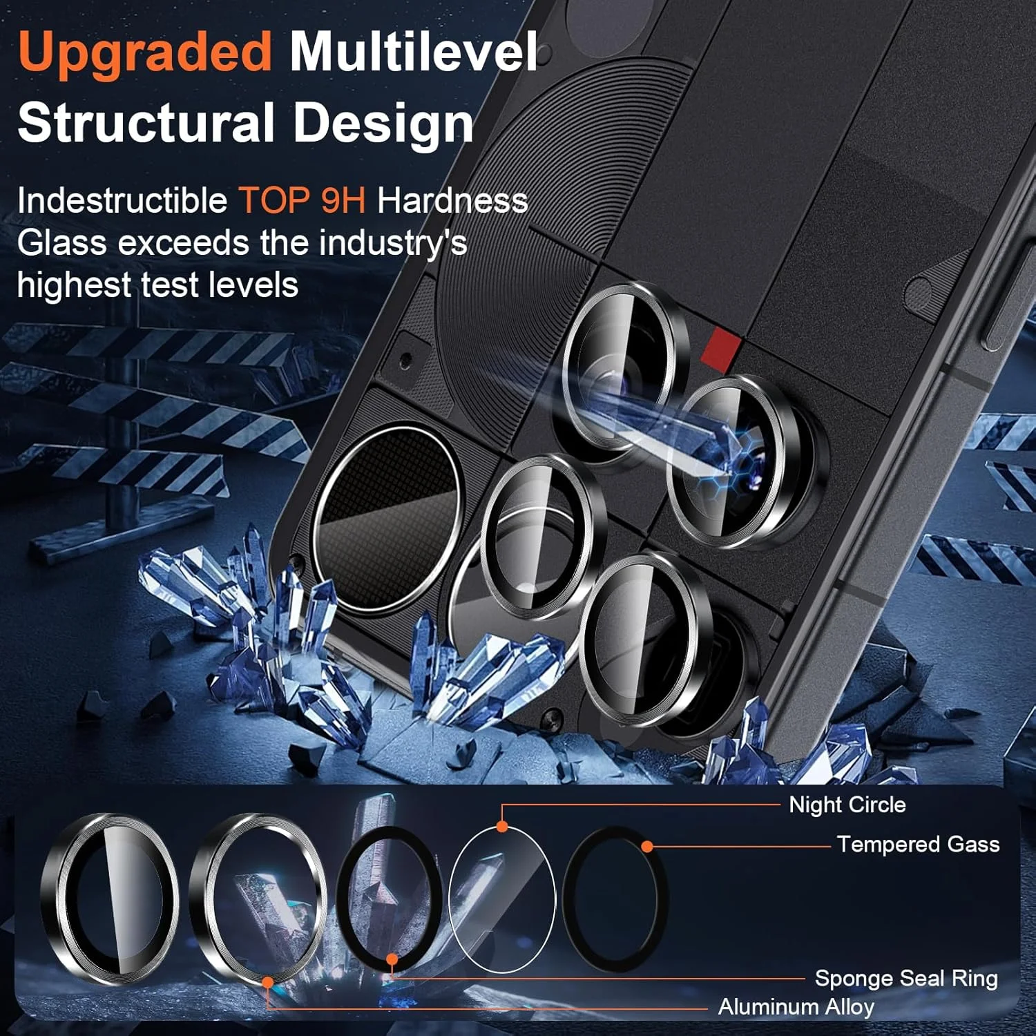 محافظ لنز دوربین عقب Funrae برای Nothing Phone 3، حلقه فلزی محافظ لنز، محافظ صفحه نمایش دوربین و شیشه حرارت دیده 9H HD [2+1 قطعه]