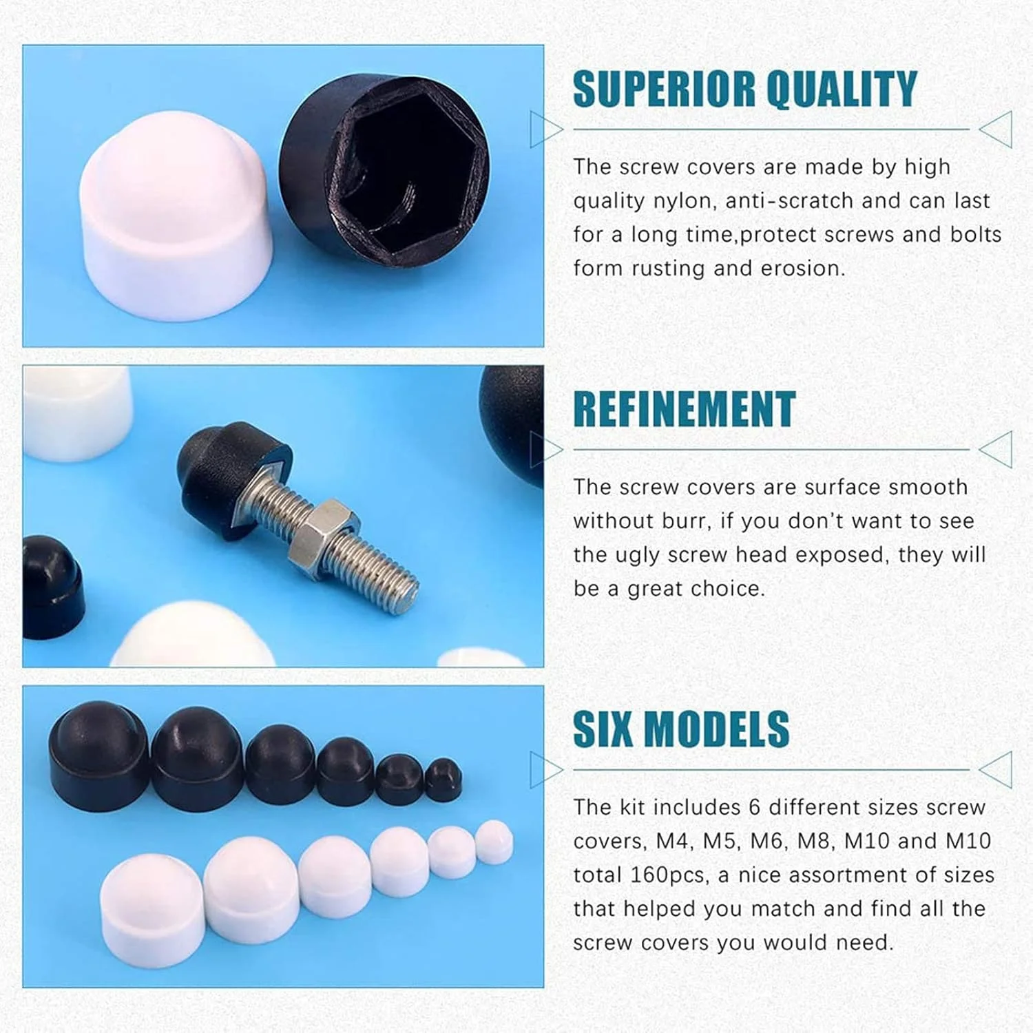 NDNCZDHC 300 عدد روکش درپوش پیچ، M4 M5 M6 M8 M10 M12 6 سایز مهره و پیچ متنوع سیاه و سفید NDNCZDHC 300 عدد روکش درپوش پیچ، M4 M5 M6 M8 M10 M12 6 سایز مهره و پیچ متنوع سیاه و سفید