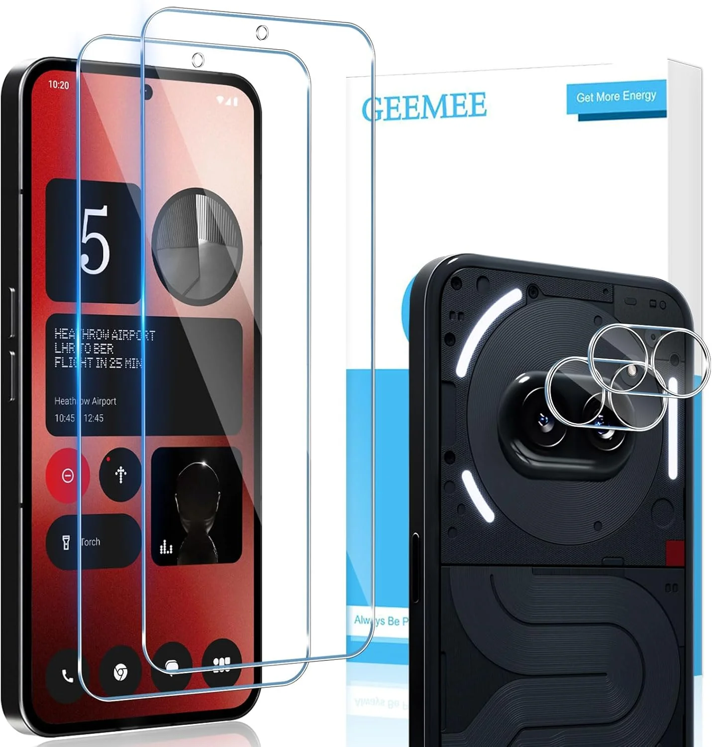 محافظ صفحه نمایش شیشه ای تمپرد و محافظ لنز دوربین گوشی ناتینگ فون 2A جی می، 2 عدد محافظ صفحه نمایش + 2 عدد محافظ لنز دوربین، سختی 9H، شیشه محافظ تمپرد با حساسیت بالا