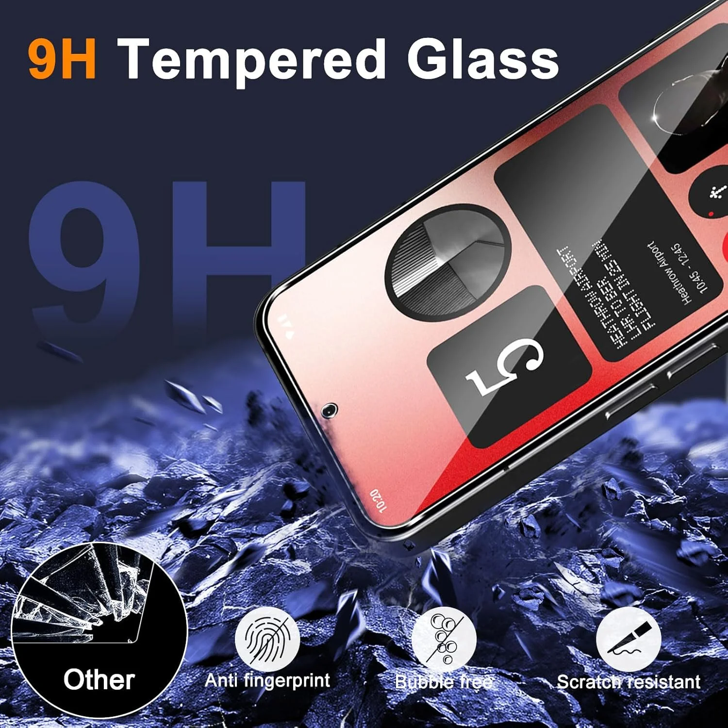 محافظ صفحه نمایش شیشه ای تمپرد و محافظ لنز دوربین گوشی ناتینگ فون 2A جی می، 2 عدد محافظ صفحه نمایش + 2 عدد محافظ لنز دوربین، سختی 9H، شیشه محافظ تمپرد با حساسیت بالا