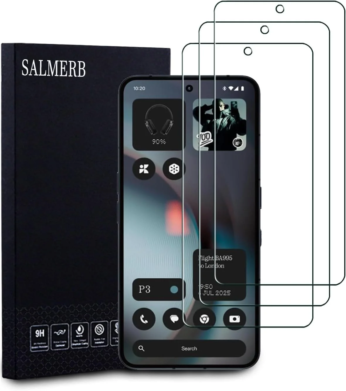 محافظ صفحه نمایش SALMERB بسته 3 عددی برای ناتینگ فون 3A/ناتینگ فون 3A Pro پوشش کامل، ضد خش، شفافیت بالا، ضد اثر انگشت، بدون حباب، شیشه حرارت دیده ممتاز