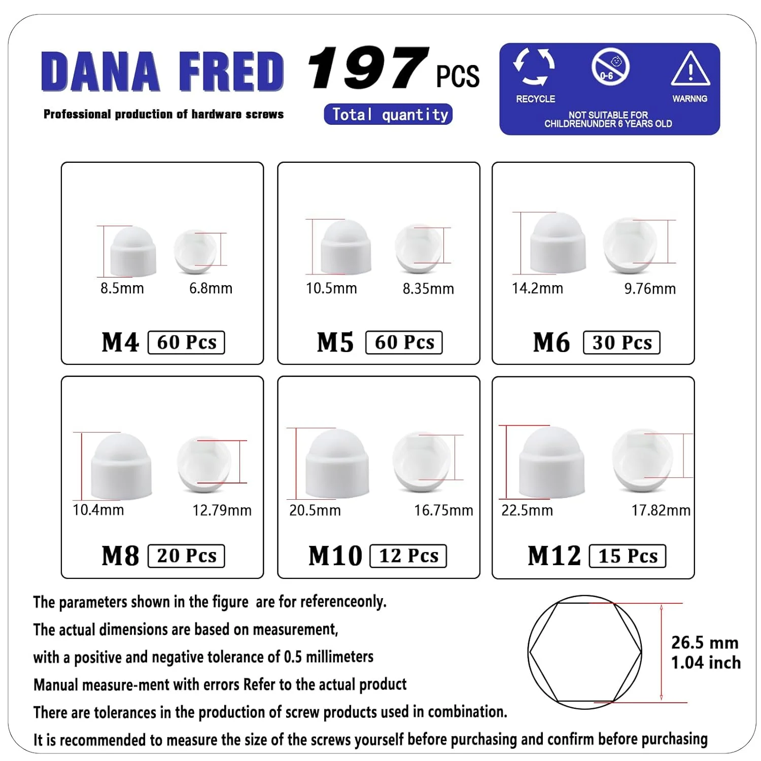 DANA FRED روکش مهره سفید، مجموعه درپوش های پلاستیکی مهره شش گوش با جعبه نگهداری، مهره قفلی نایلونی برای پیچ یا مهره های M4 M5 M6 M8 M10 M12 DANA FRED روکش مهره سفید، مجموعه درپوش های پلاستیکی مهره شش گوش با جعبه نگهداری، مهره قفلی نایلونی برای پیچ یا مهره های M4 M5 M6 M8 M10 M12