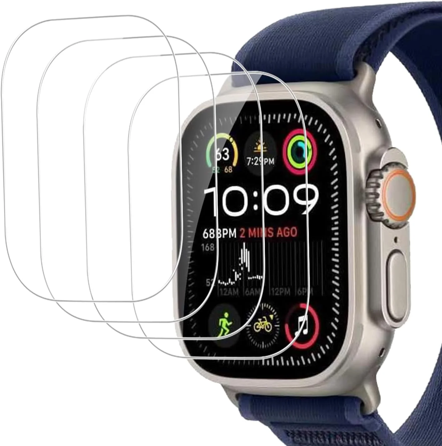 محافظ صفحه نمایش شیشه ای حرارت دیده برای اپل واچ اولترا 2/اولترا 49 میلی متر، بسته 4 عددی، محافظ صفحه نمایش TPU انعطاف پذیر خود ترمیم شونده برای فیلم iWatch Ultra 2، بدون حباب و ضد گرد و غبار